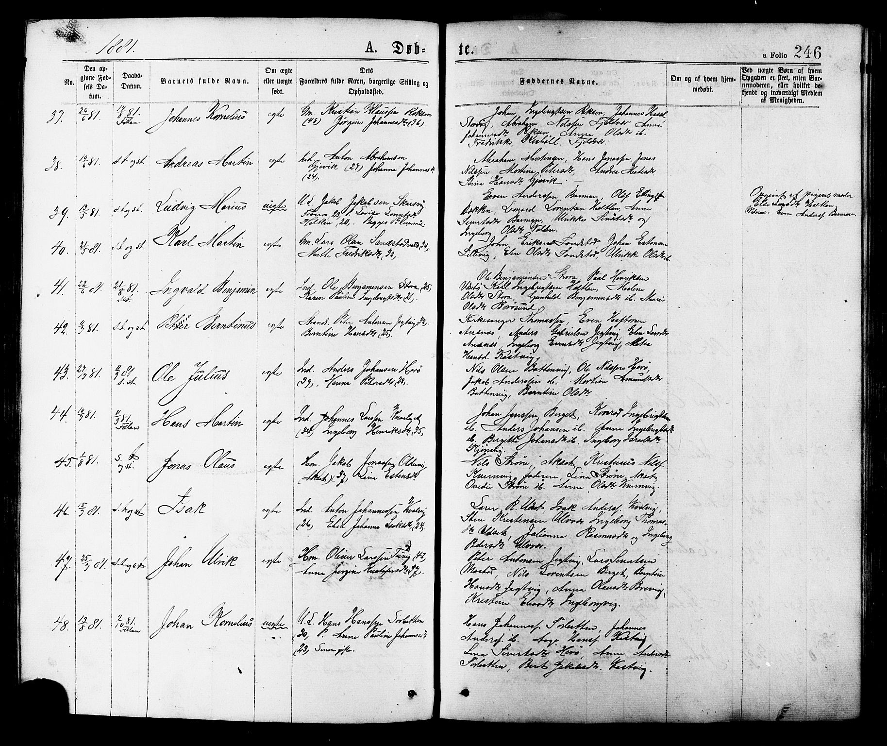 Ministerialprotokoller, klokkerbøker og fødselsregistre - Sør-Trøndelag, AV/SAT-A-1456/634/L0532: Parish register (official) no. 634A08, 1871-1881, p. 246