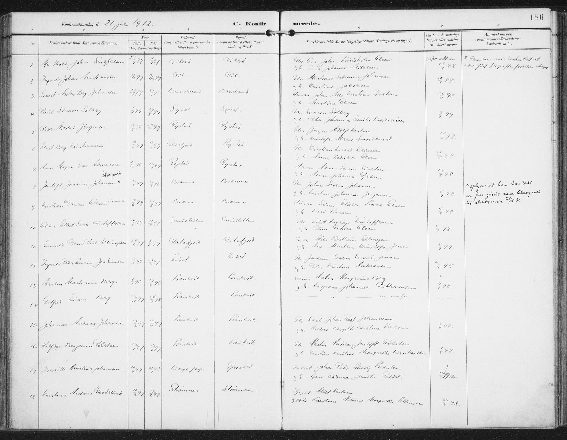 Ministerialprotokoller, klokkerbøker og fødselsregistre - Nordland, AV/SAT-A-1459/876/L1098: Parish register (official) no. 876A04, 1896-1915, p. 186