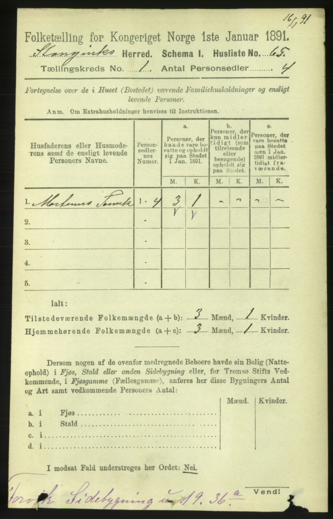 RA, 1891 census for 1564 Stangvik, 1891, p. 91