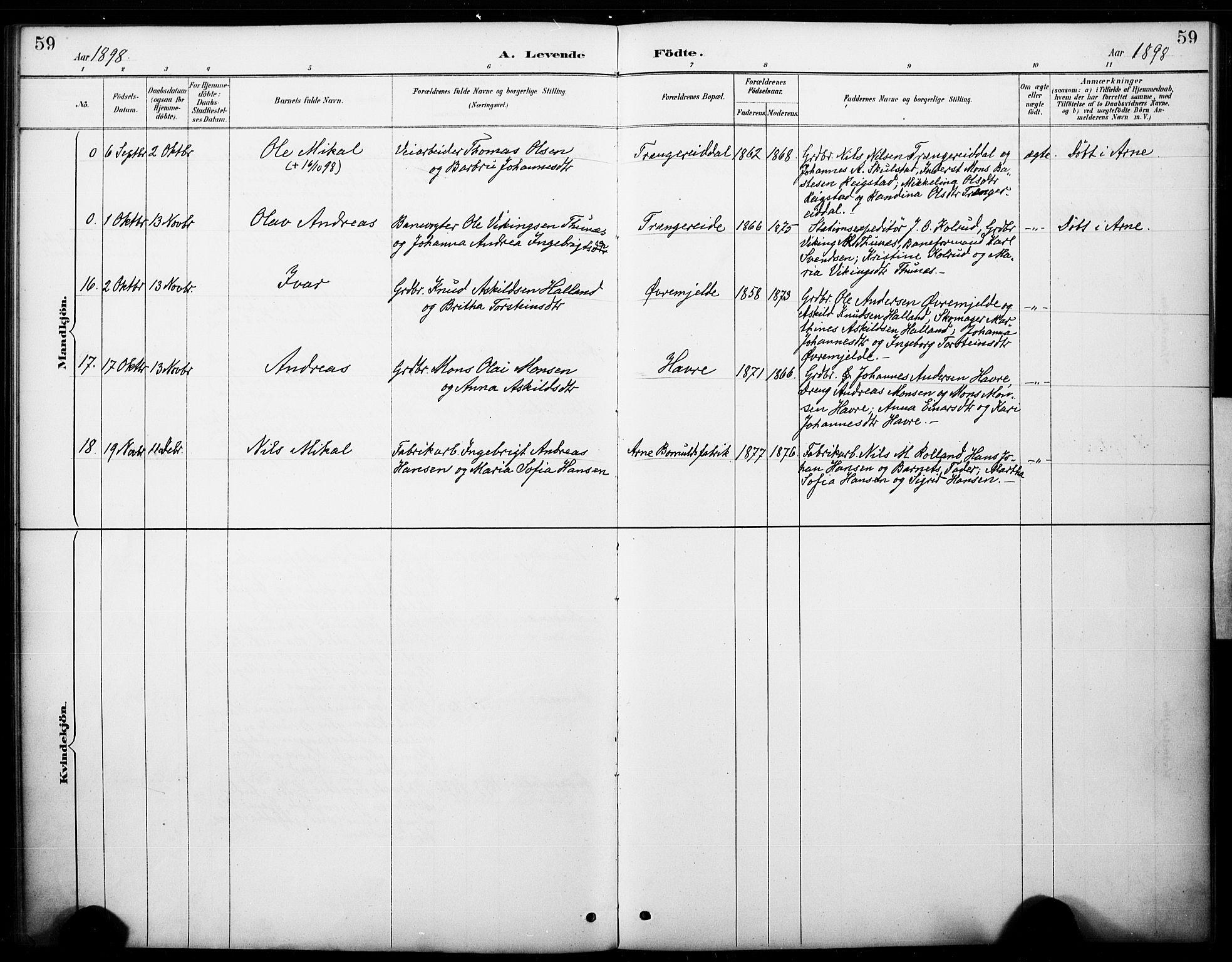 Haus sokneprestembete, AV/SAB-A-75601/H/Haa: Parish register (official) no. B 1, 1887-1898, p. 59