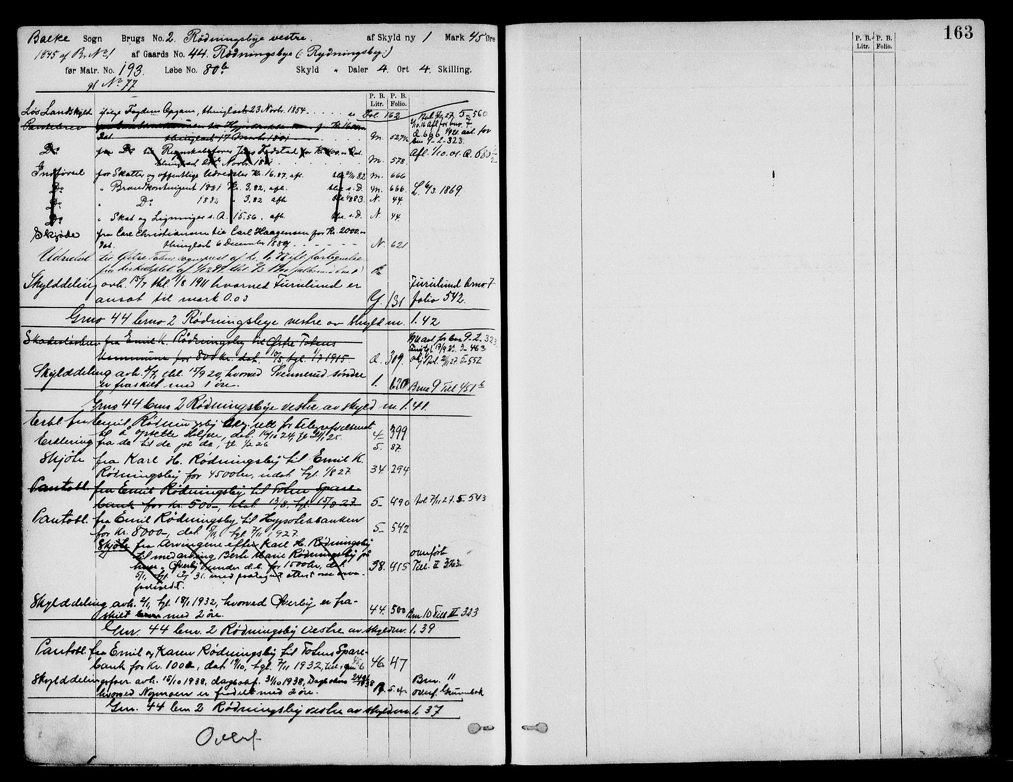 Toten tingrett, SAH/TING-006/H/Ha/Haa/L0031: Mortgage register no. 31a, 1908, p. 163