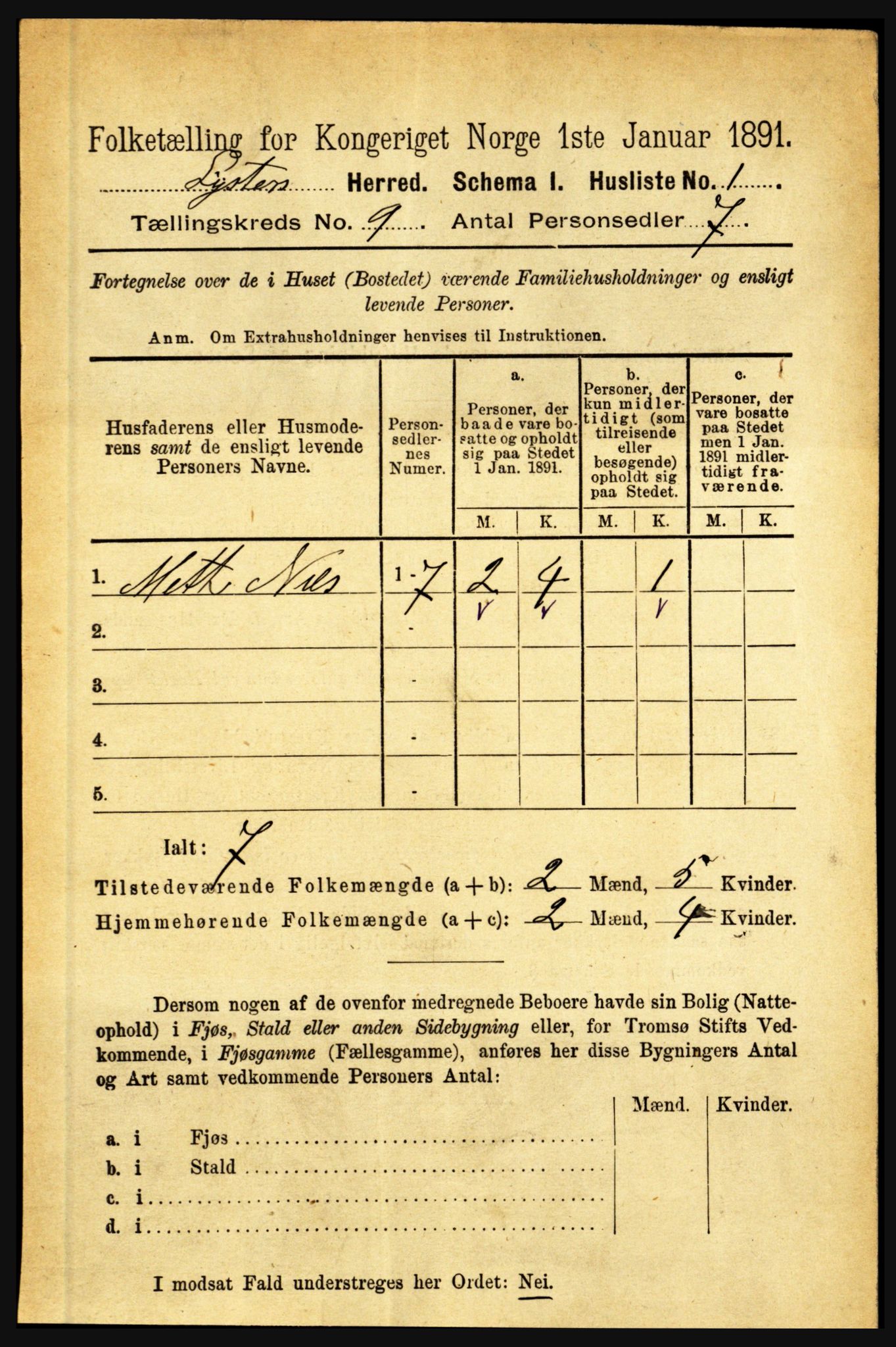 RA, 1891 census for 1426 Luster, 1891, p. 2746