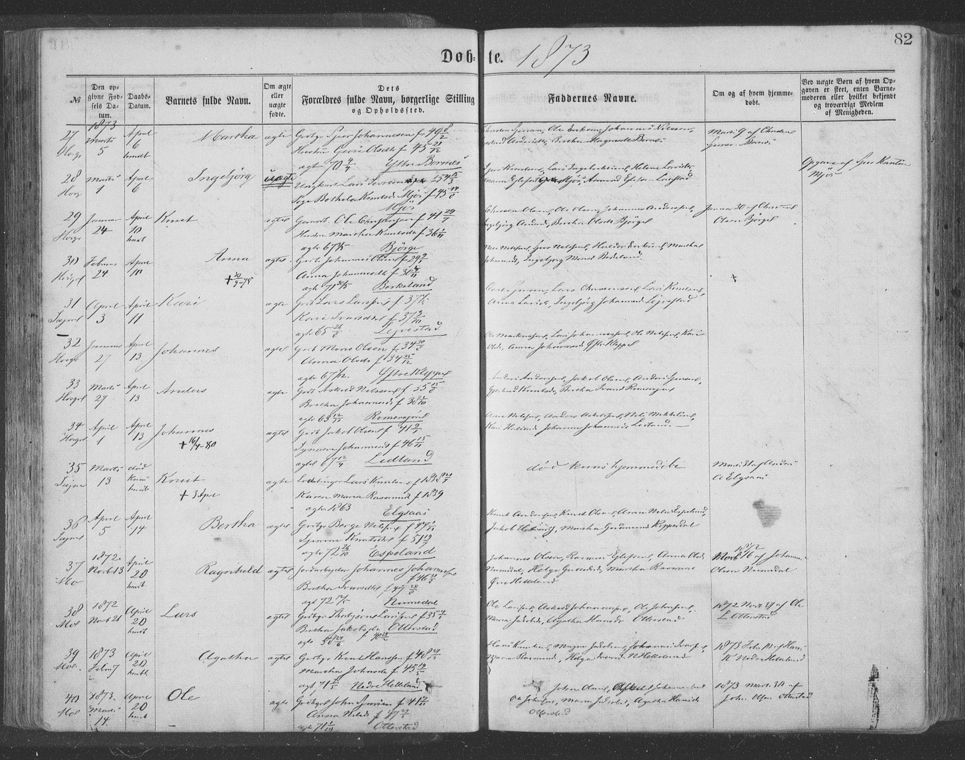 Hosanger sokneprestembete, AV/SAB-A-75801/H/Haa: Parish register (official) no. A 9, 1864-1876, p. 82