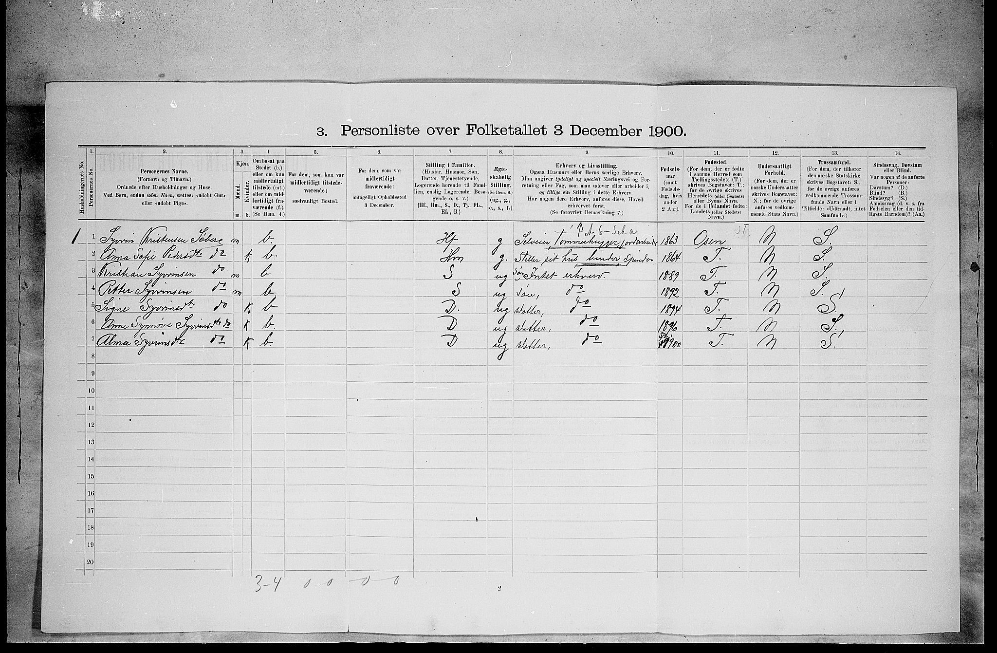 SAH, 1900 census for Elverum, 1900, p. 2025