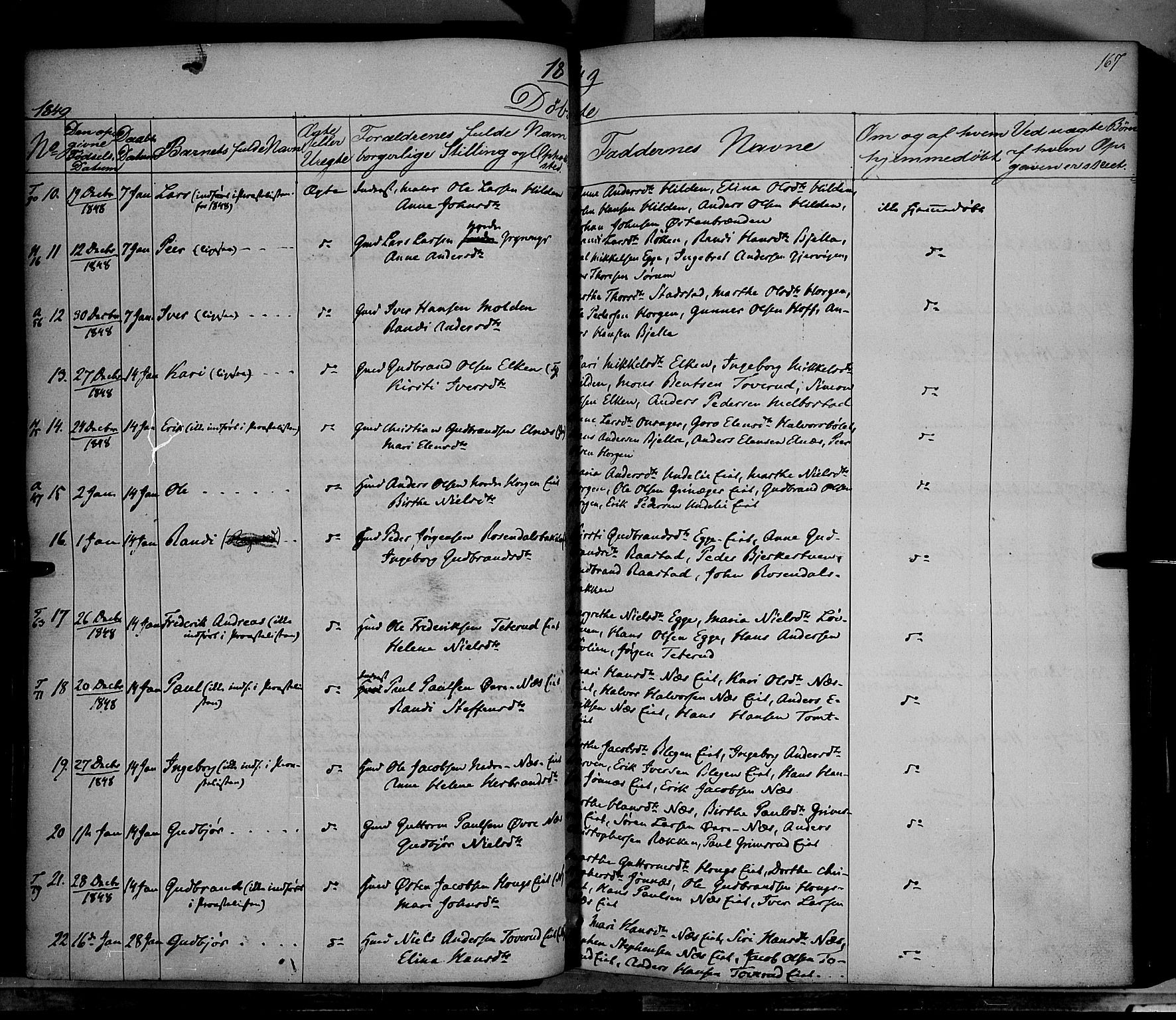 Gran prestekontor, SAH/PREST-112/H/Ha/Haa/L0011: Parish register (official) no. 11, 1842-1856, p. 166-167
