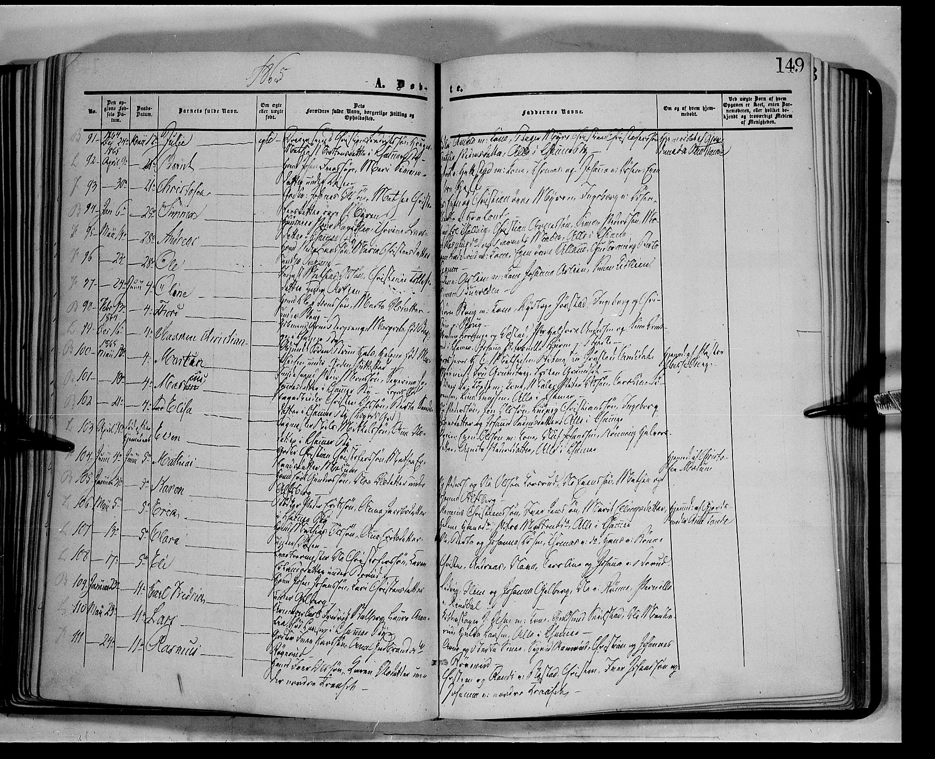 Fåberg prestekontor, AV/SAH-PREST-086/H/Ha/Haa/L0006: Parish register (official) no. 6A, 1855-1867, p. 149