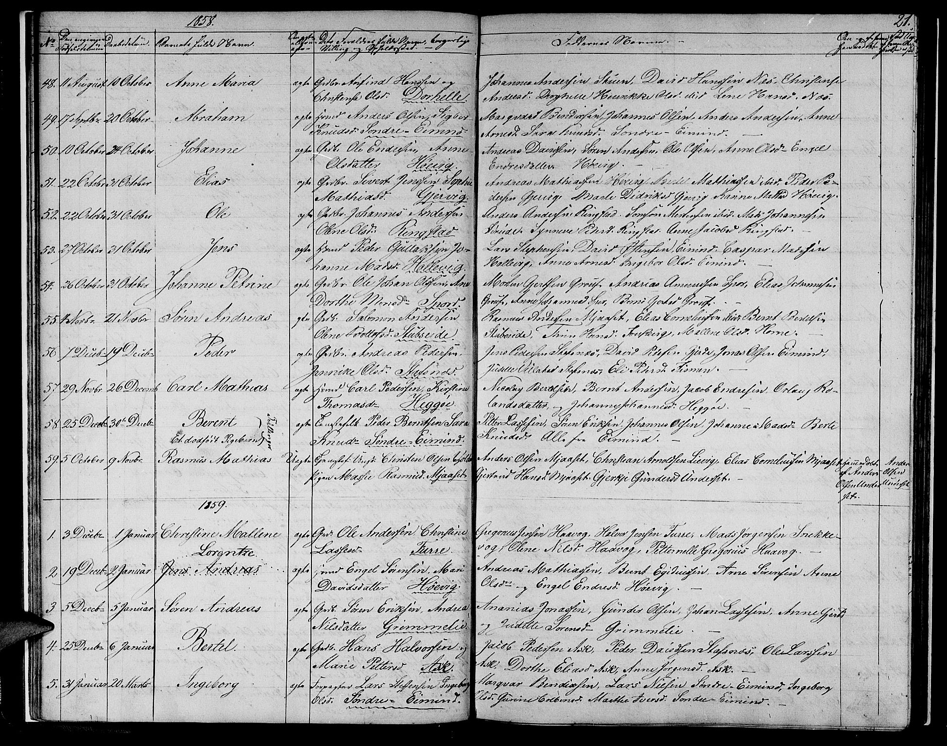 Askvoll sokneprestembete, AV/SAB-A-79501/H/Hab/Haba/L0001: Parish register (copy) no. A 1, 1853-1872, p. 21