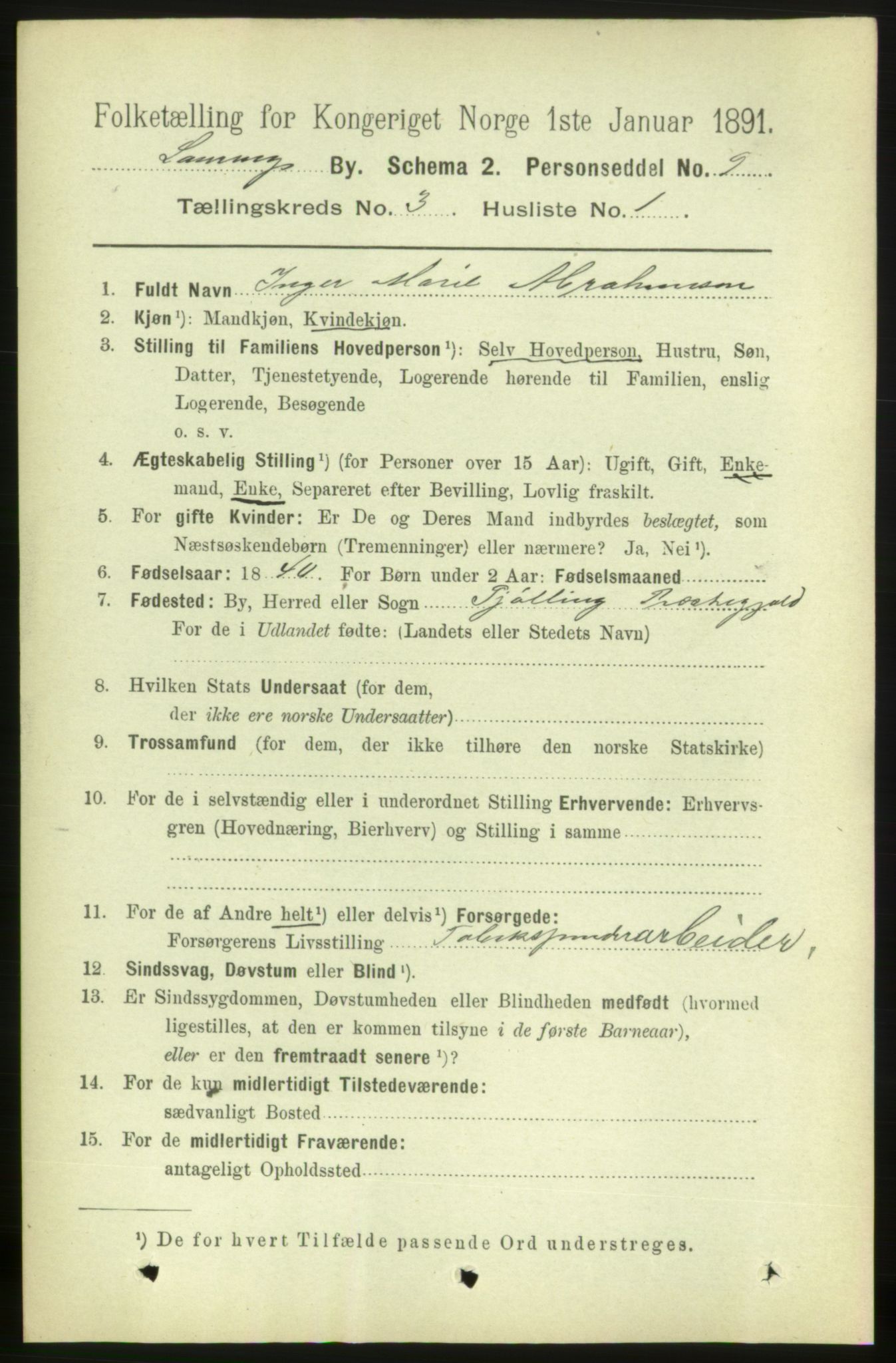 RA, 1891 census for 0707 Larvik, 1891, p. 4130