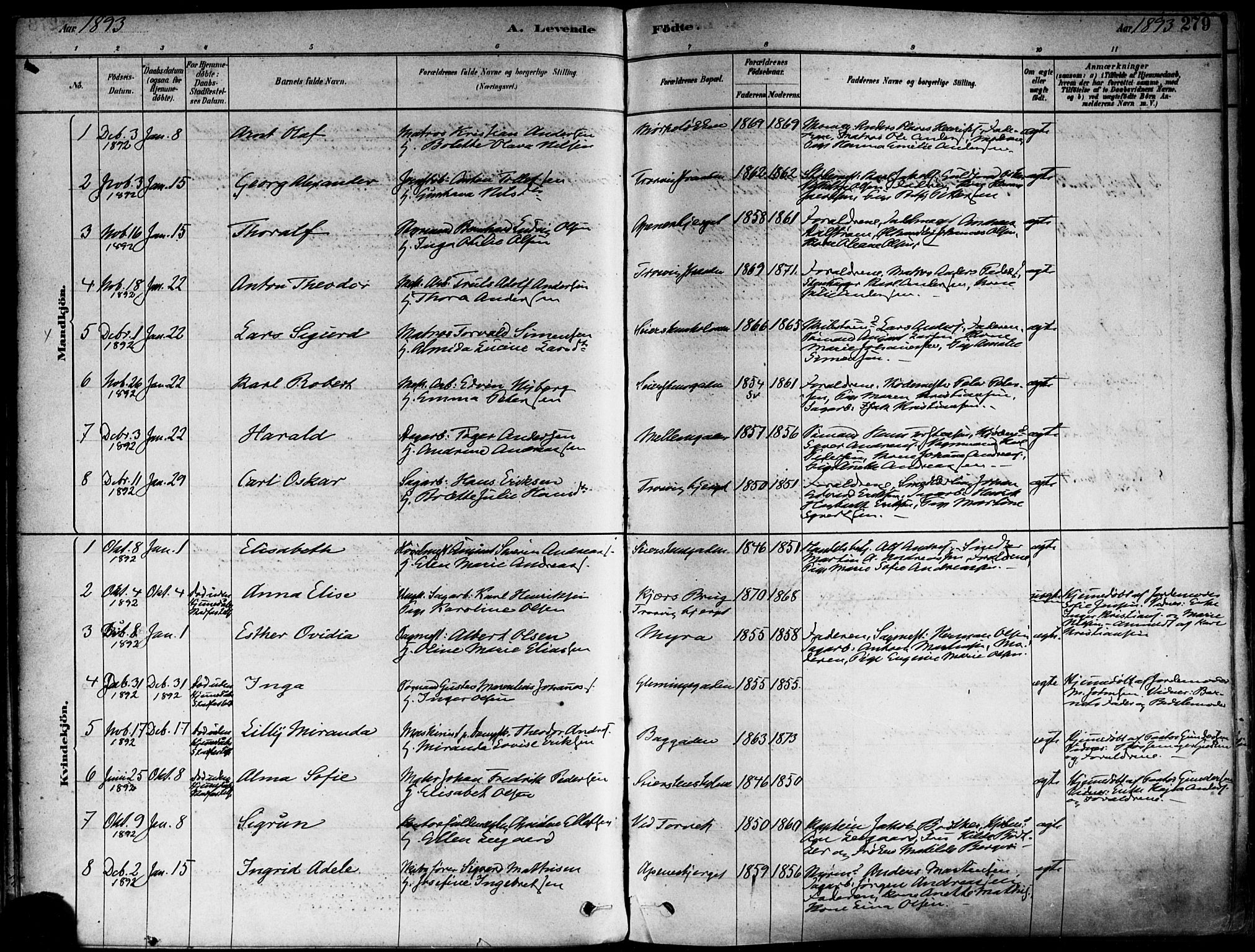 Fredrikstad domkirkes prestekontor Kirkebøker, AV/SAO-A-10906/F/Fa/L0002: Parish register (official) no. 2, 1878-1894, p. 279