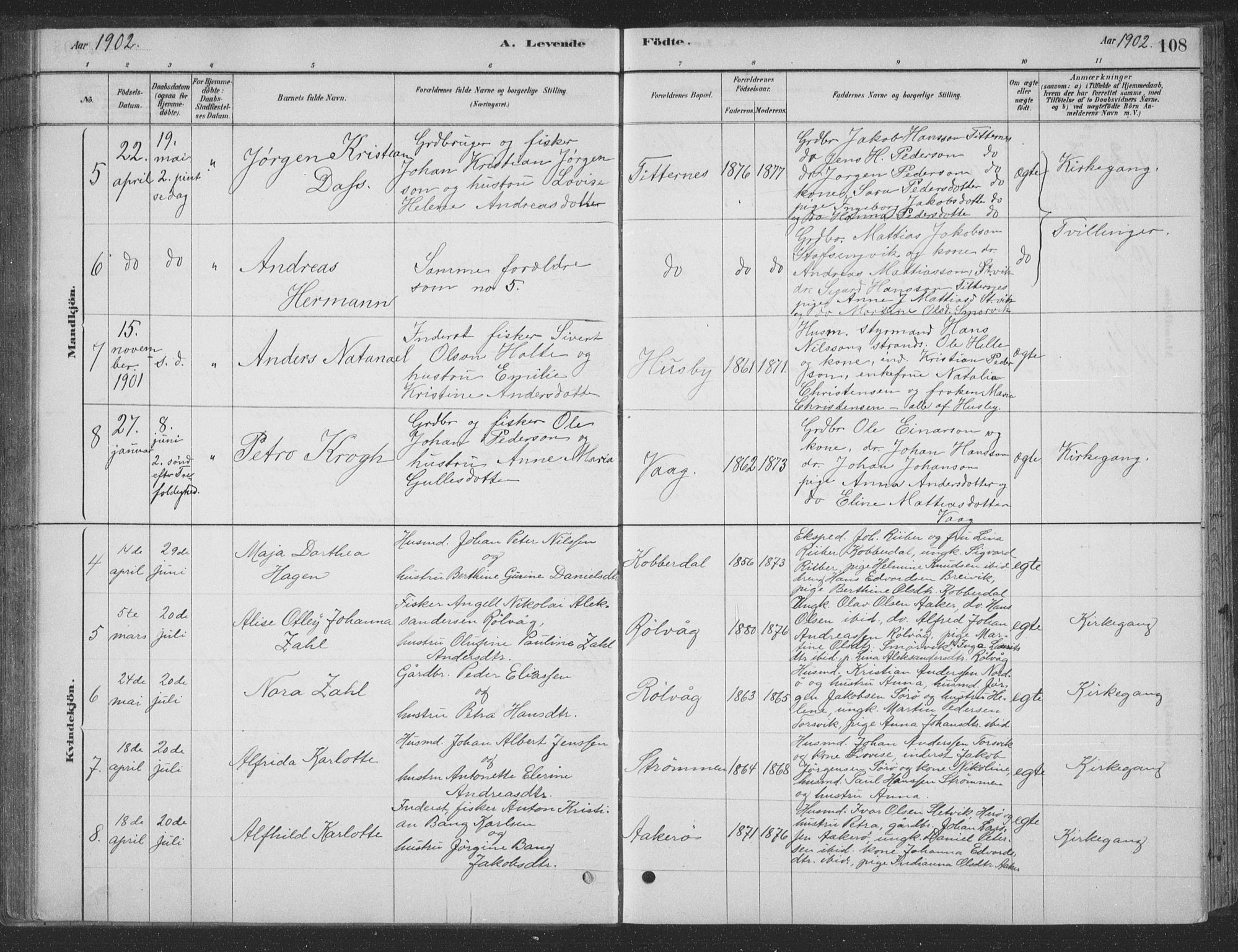 Ministerialprotokoller, klokkerbøker og fødselsregistre - Nordland, AV/SAT-A-1459/835/L0532: Parish register (copy) no. 835C04, 1880-1905, p. 108