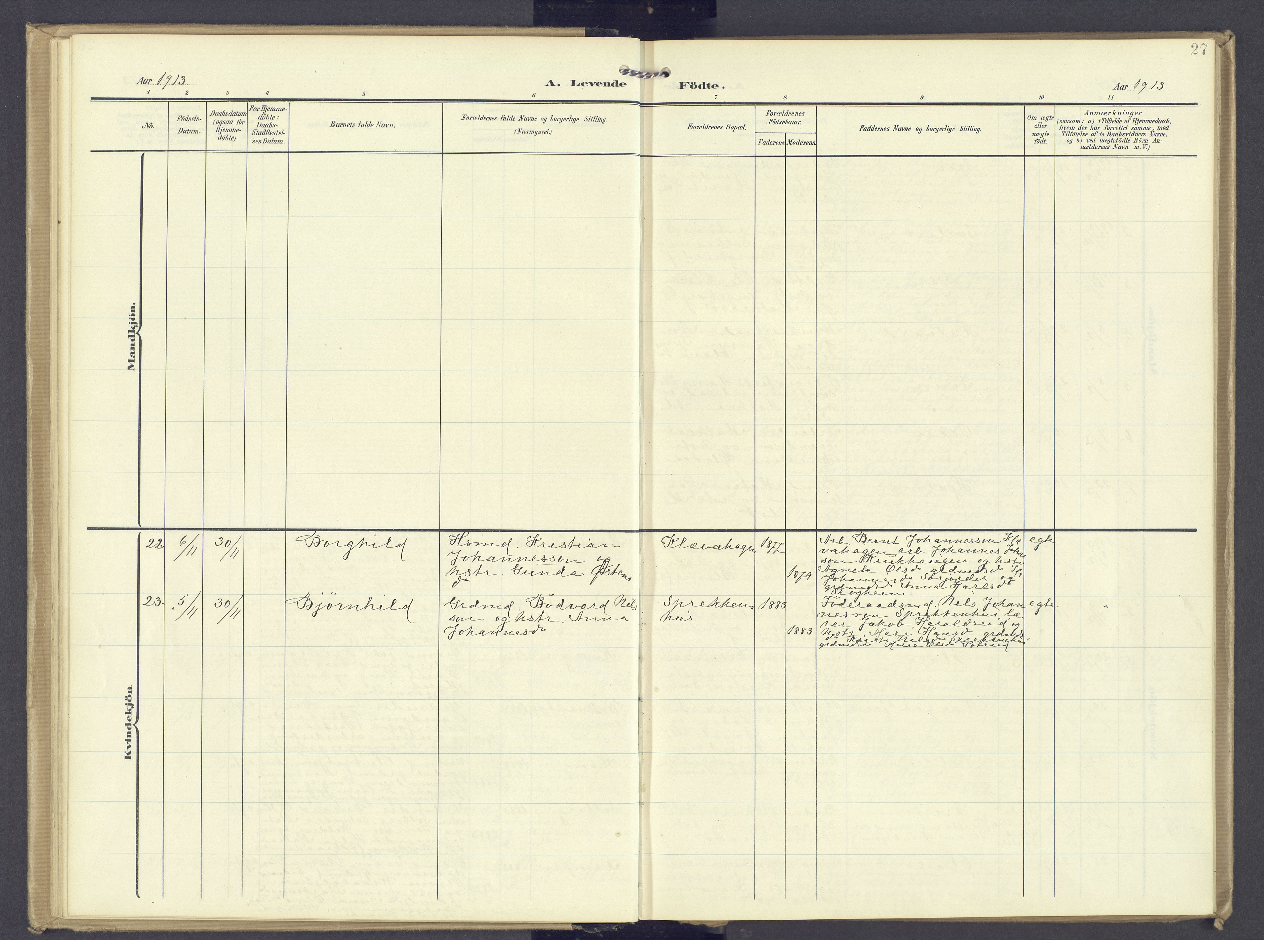 Øyer prestekontor, AV/SAH-PREST-084/H/Ha/Haa/L0013: Parish register (official) no. 13, 1905-1920, p. 27