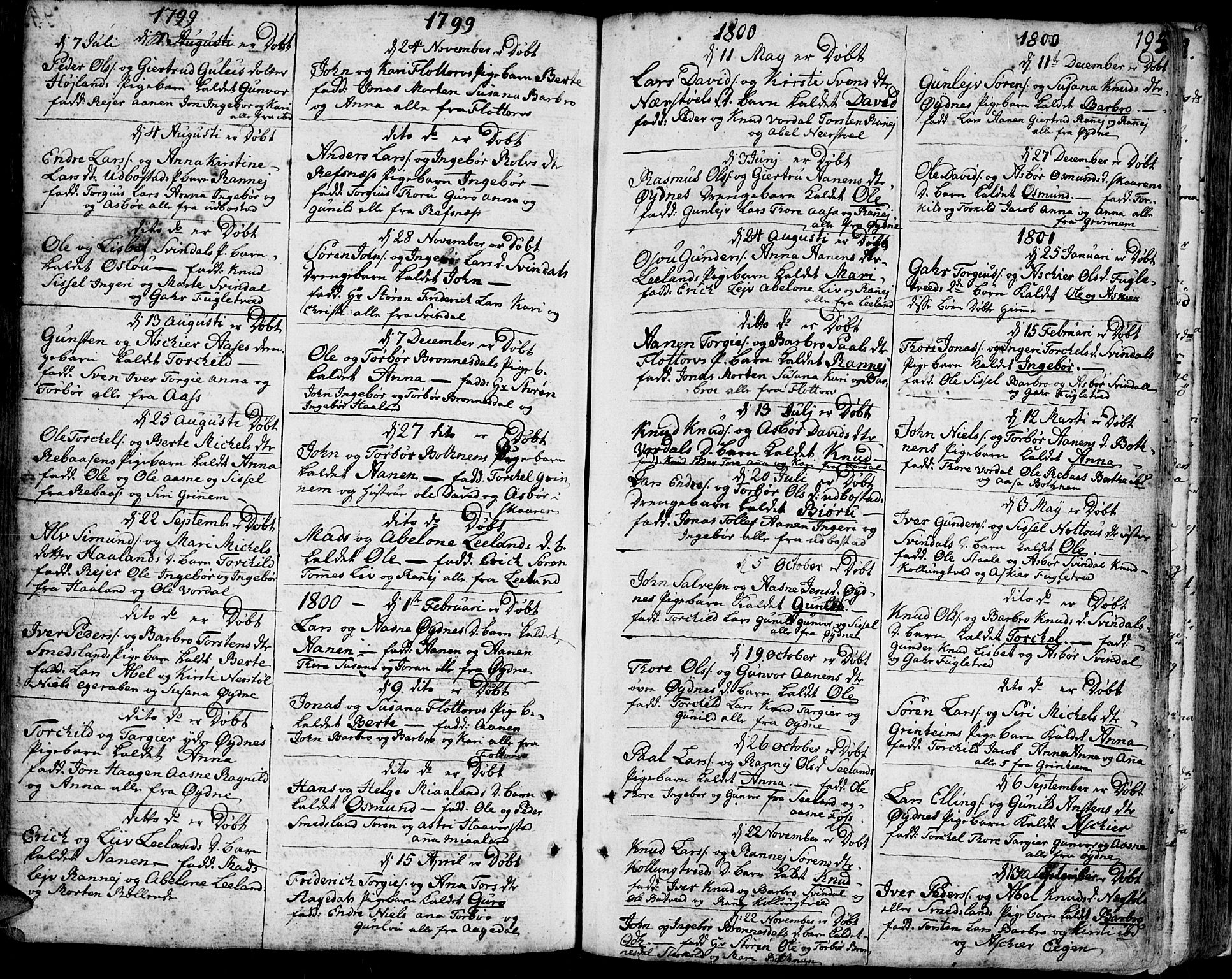 Bjelland sokneprestkontor, SAK/1111-0005/F/Fa/Faa/L0001: Parish register (official) no. A 1 /3, 1793-1815, p. 195