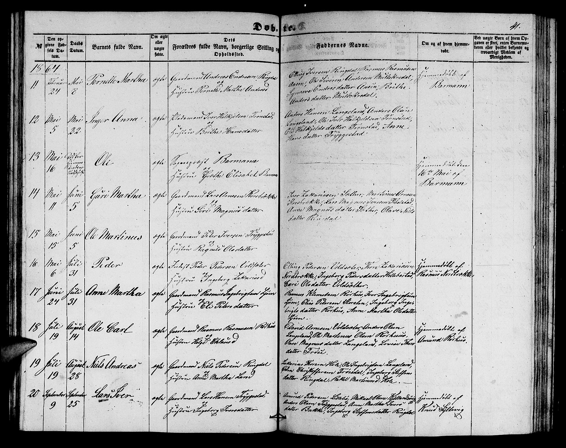 Ministerialprotokoller, klokkerbøker og fødselsregistre - Møre og Romsdal, AV/SAT-A-1454/517/L0228: Parish register (copy) no. 517C01, 1854-1865, p. 41