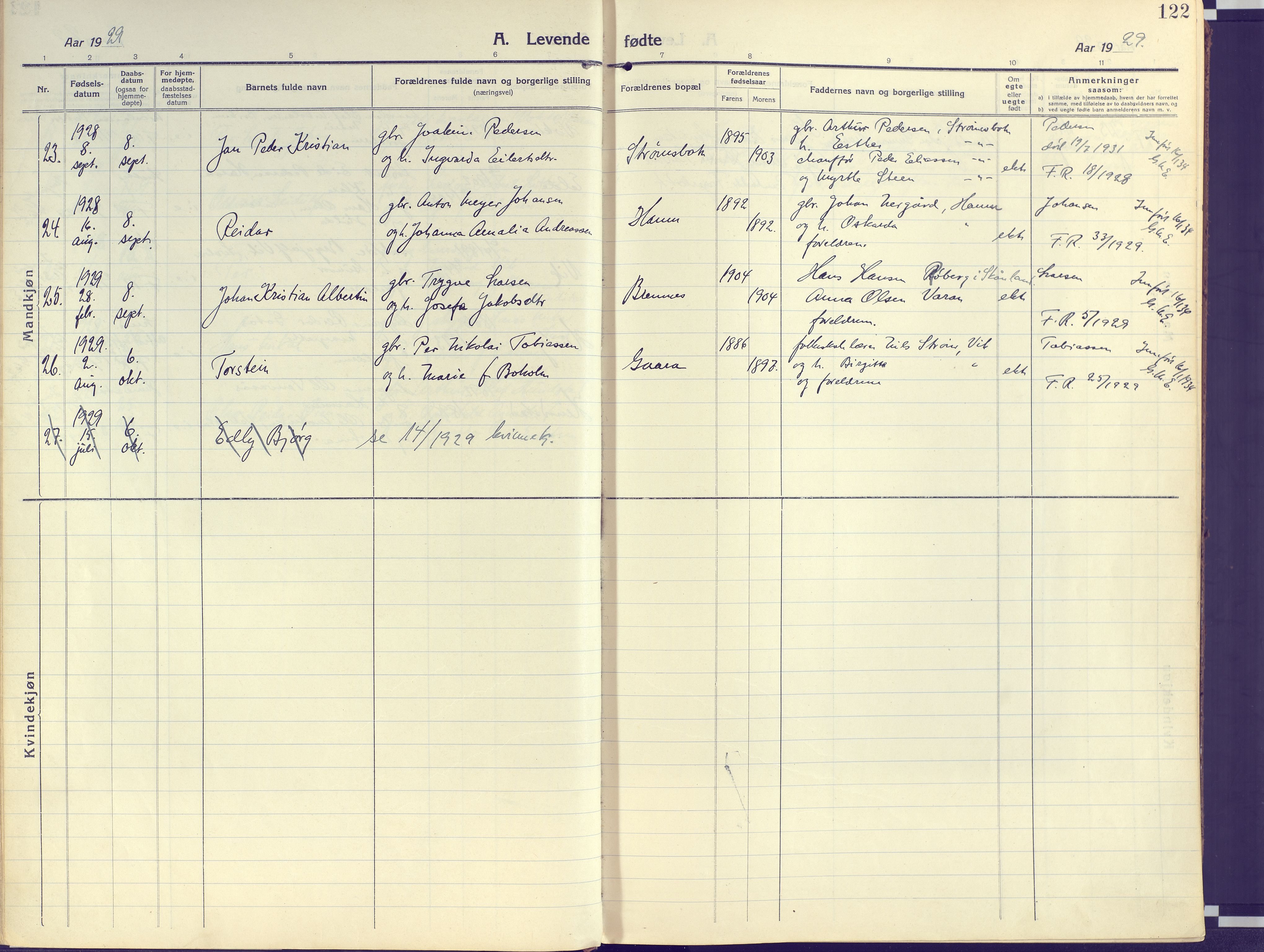 Kvæfjord sokneprestkontor, AV/SATØ-S-1323/G/Ga/Gaa/L0007kirke: Parish register (official) no. 7, 1915-1931, p. 122