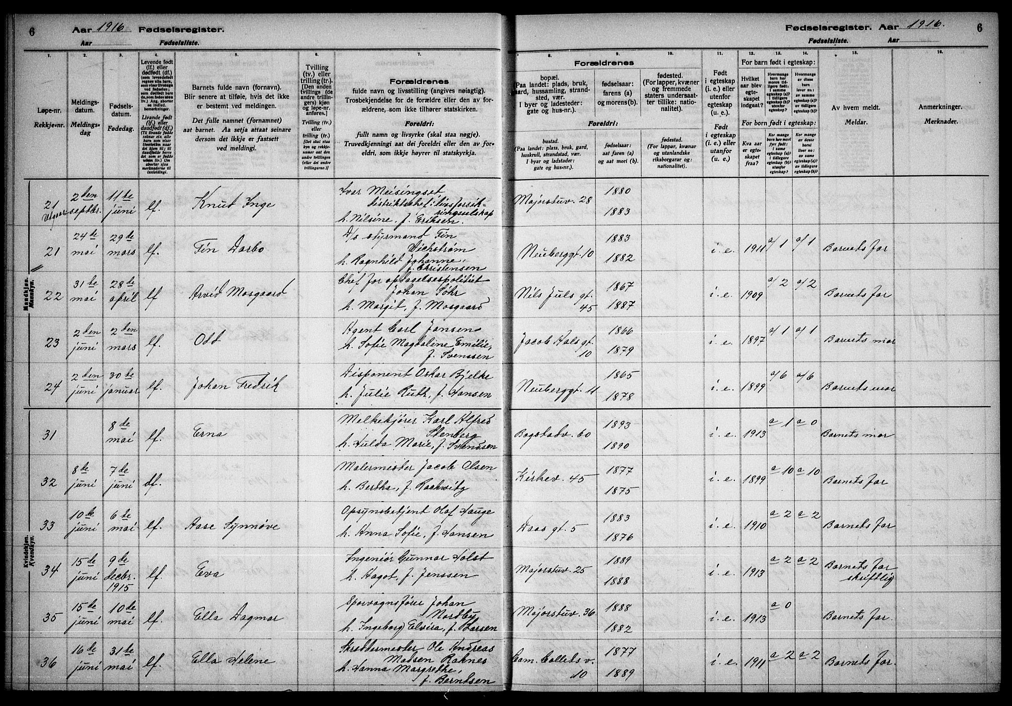 Uranienborg prestekontor Kirkebøker, AV/SAO-A-10877/J/Ja/L0001: Birth register no. 1, 1916-1930, p. 6