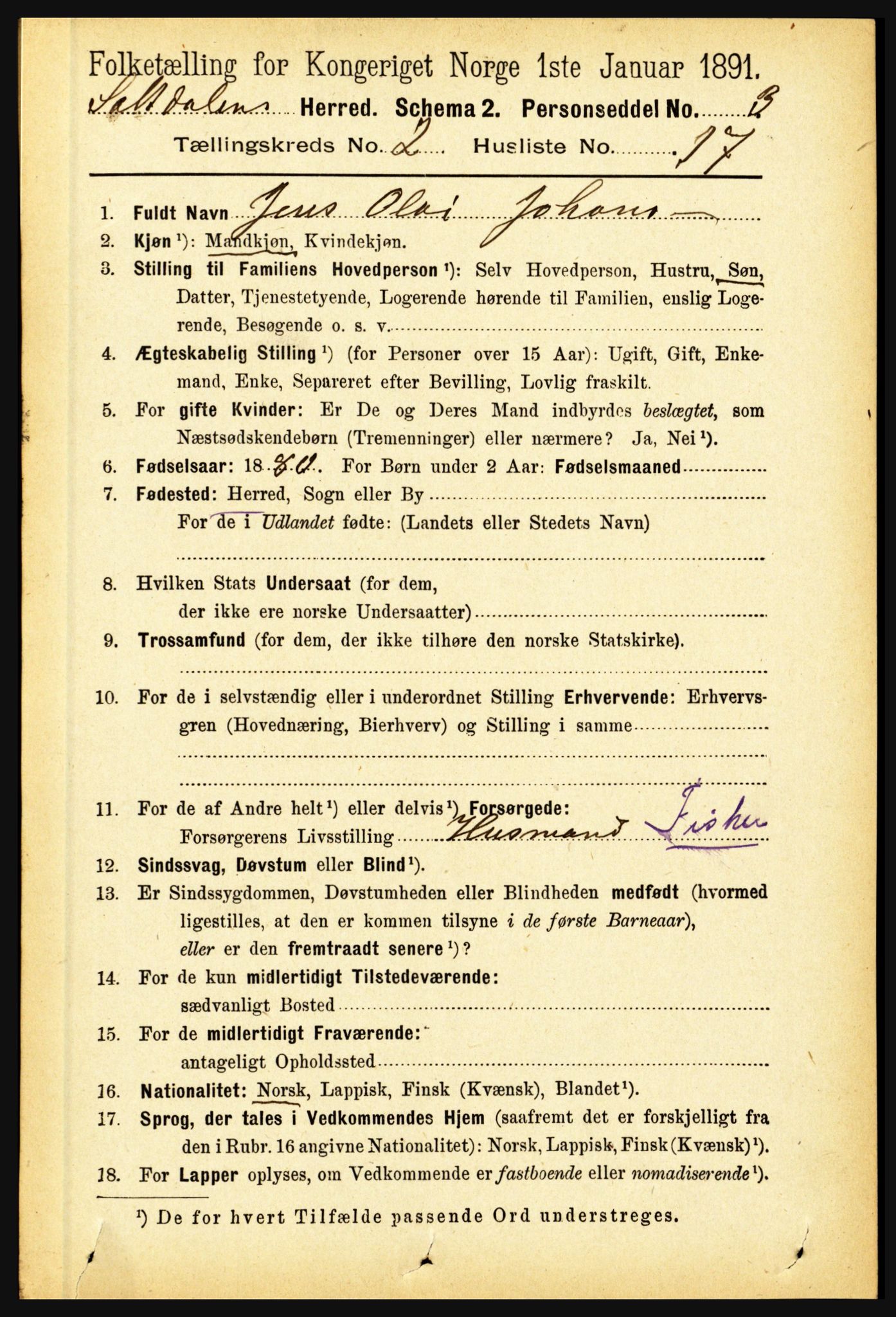 RA, 1891 census for 1840 Saltdal, 1891, p. 789