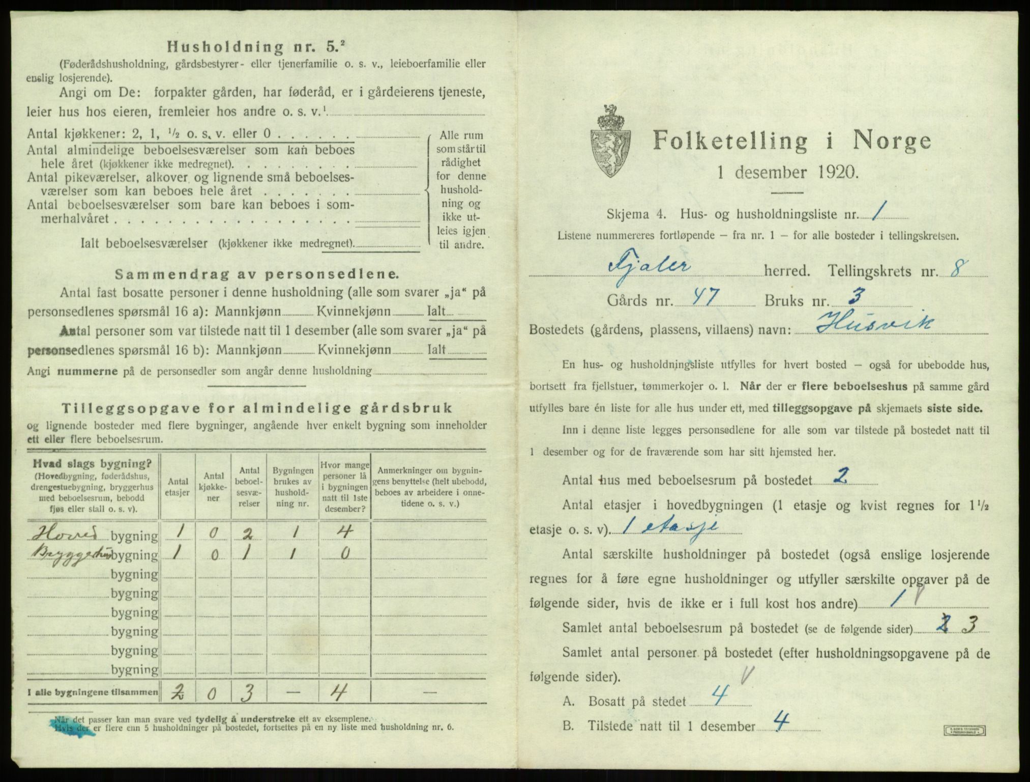 SAB, 1920 census for Fjaler, 1920, p. 593