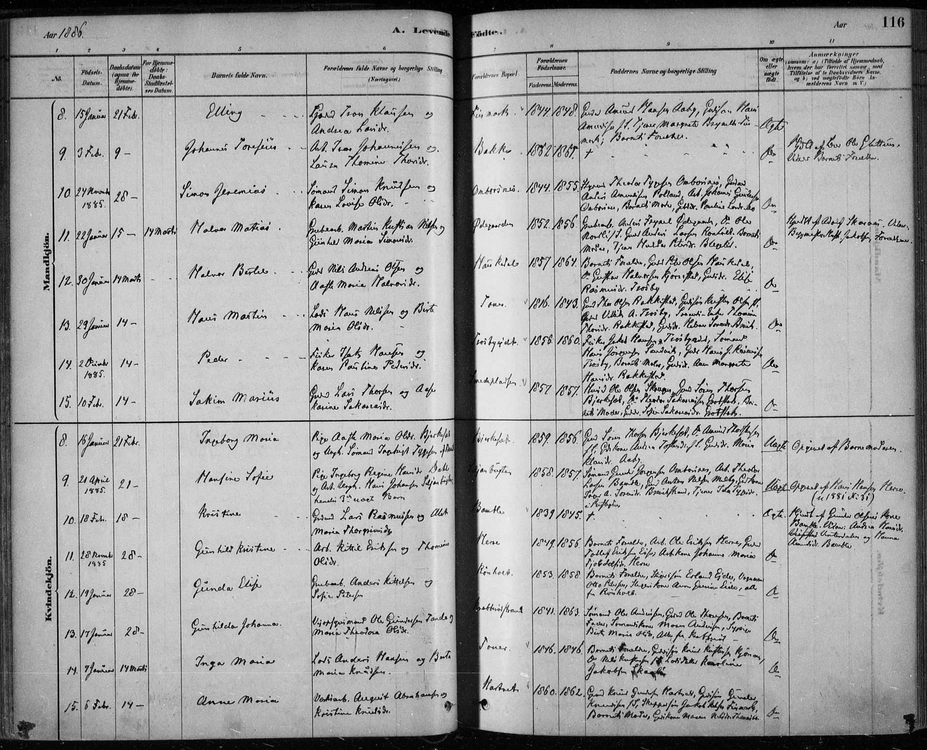 Bamble kirkebøker, SAKO/A-253/F/Fa/L0007: Parish register (official) no. I 7, 1878-1888, p. 116