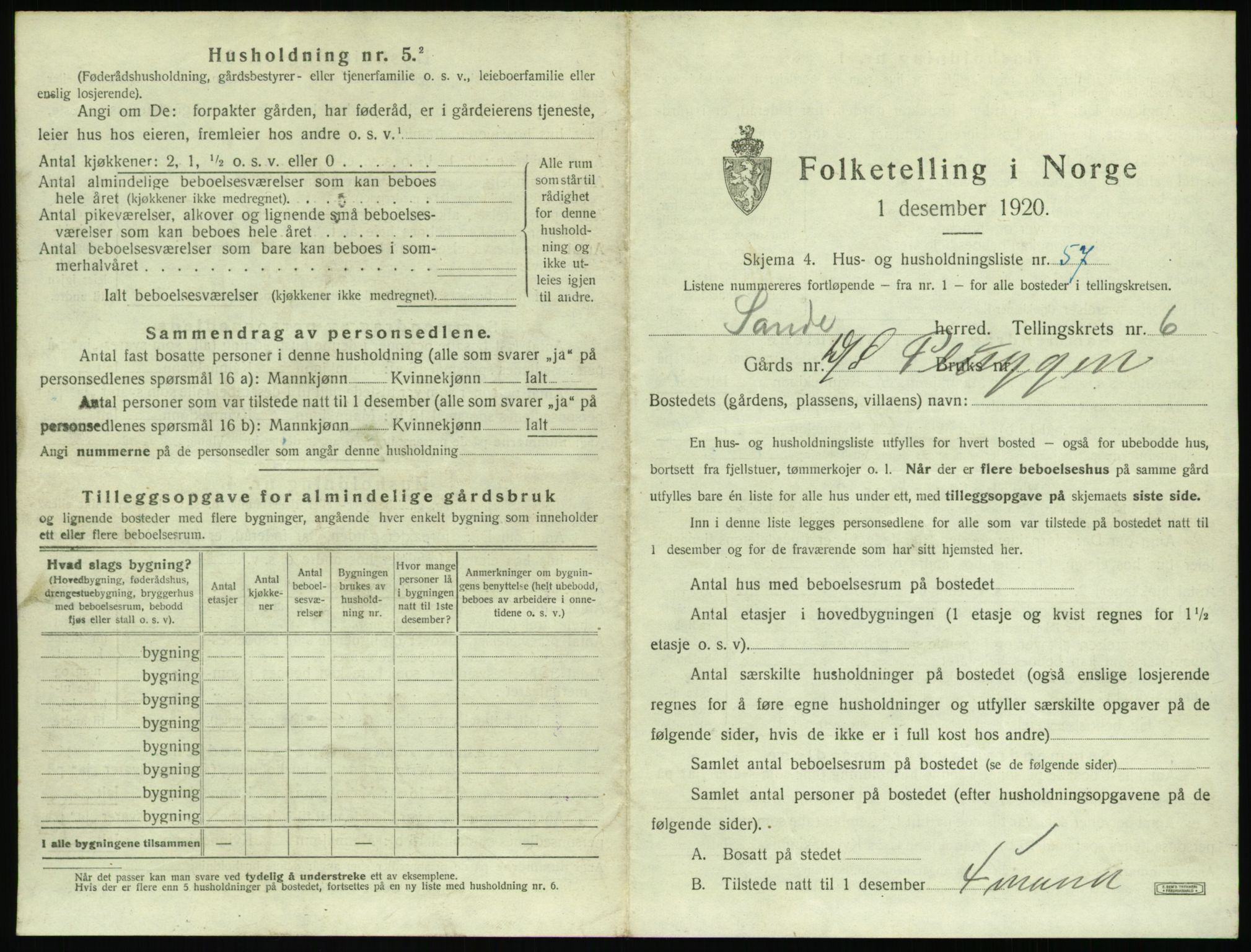 SAT, 1920 census for Sande (MR), 1920, p. 568