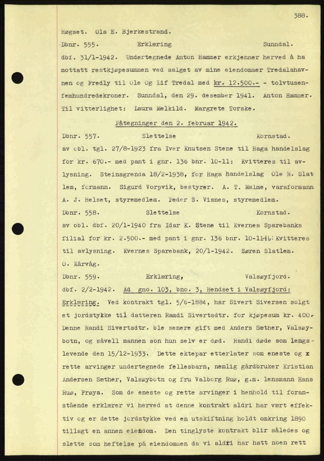 Nordmøre sorenskriveri, AV/SAT-A-4132/1/2/2Ca: Mortgage book no. C81, 1940-1945, Diary no: : 555/1942