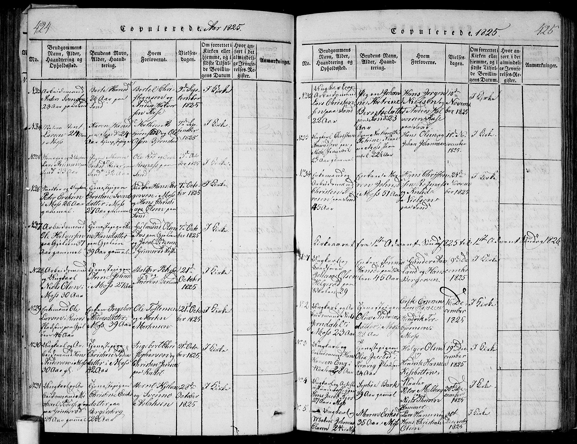 Moss prestekontor Kirkebøker, SAO/A-2003/F/Fa/L0005: Parish register (official) no. I 5, 1814-1828, p. 424-425