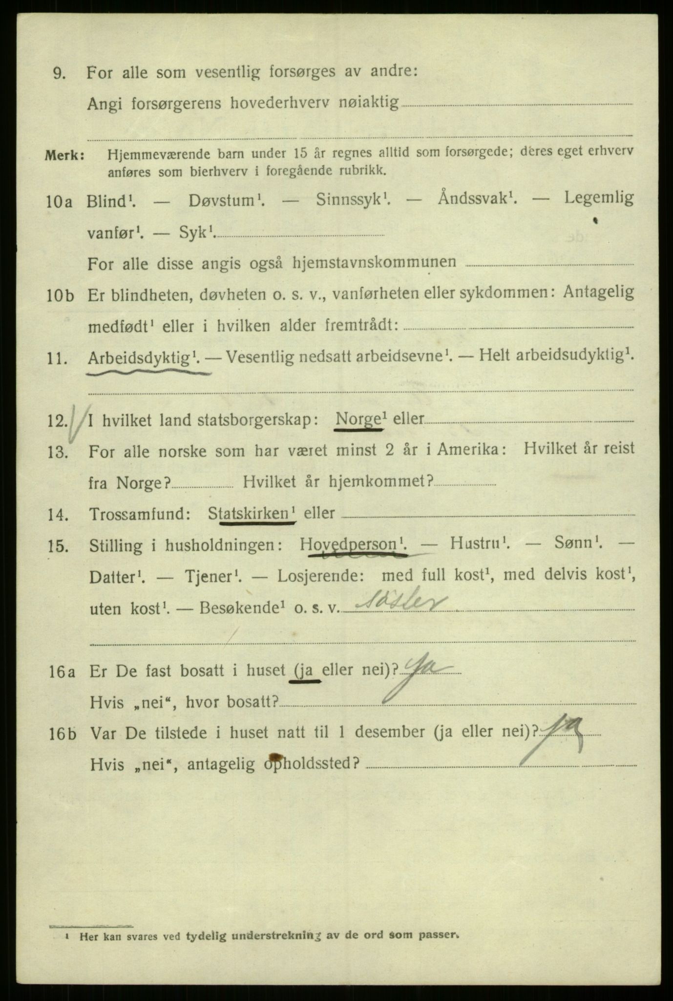 SAB, 1920 census for Bergen, 1920, p. 123694