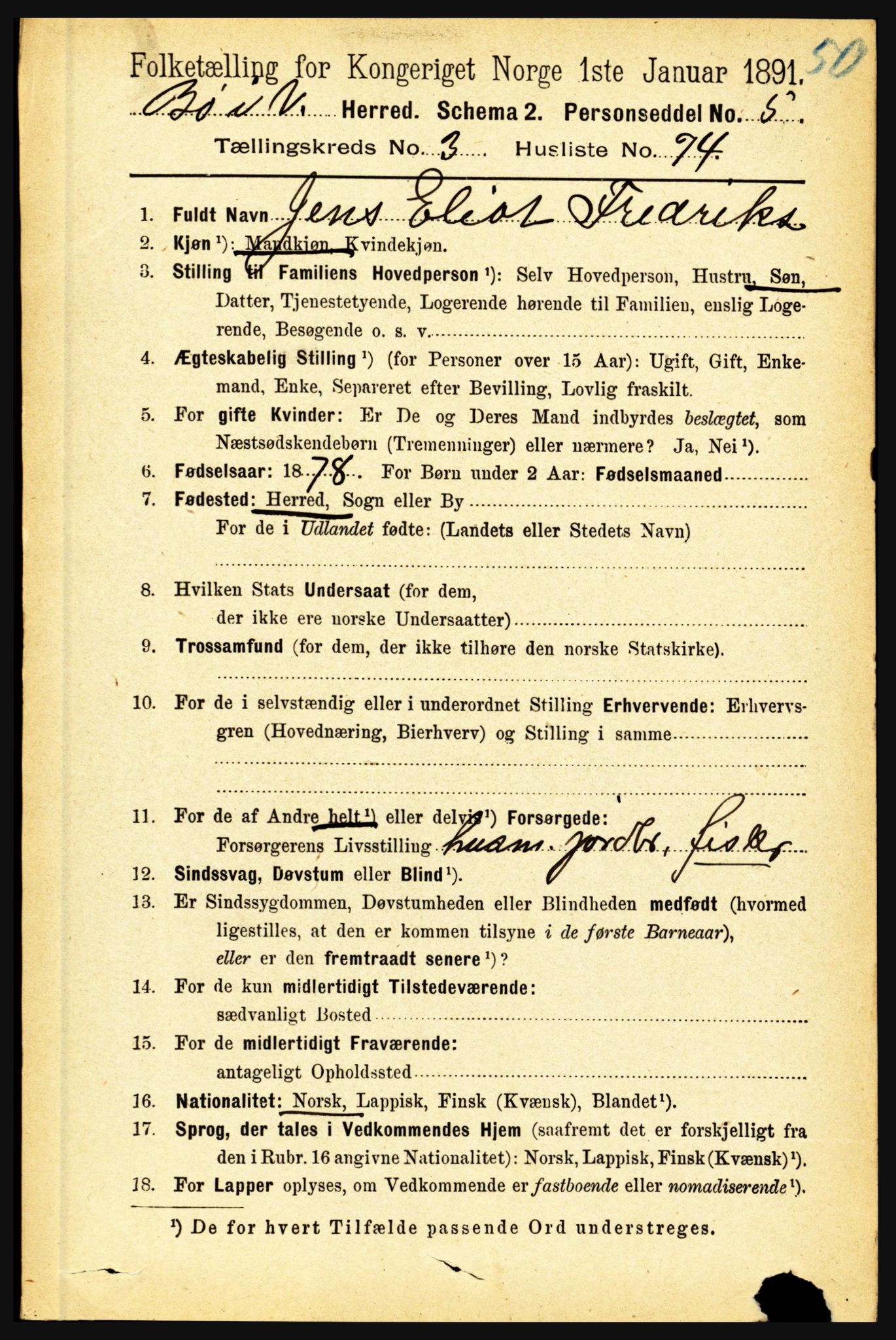 RA, 1891 census for 1867 Bø, 1891, p. 1313