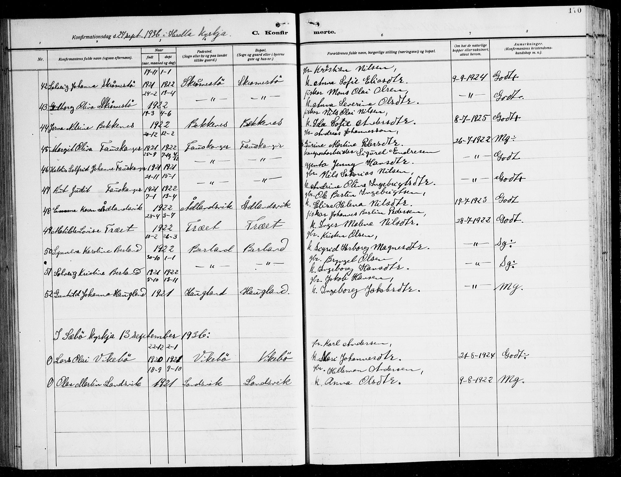 Herdla Sokneprestembete, AV/SAB-A-75701/H/Hab: Parish register (copy) no. C 3, 1926-1940, p. 170