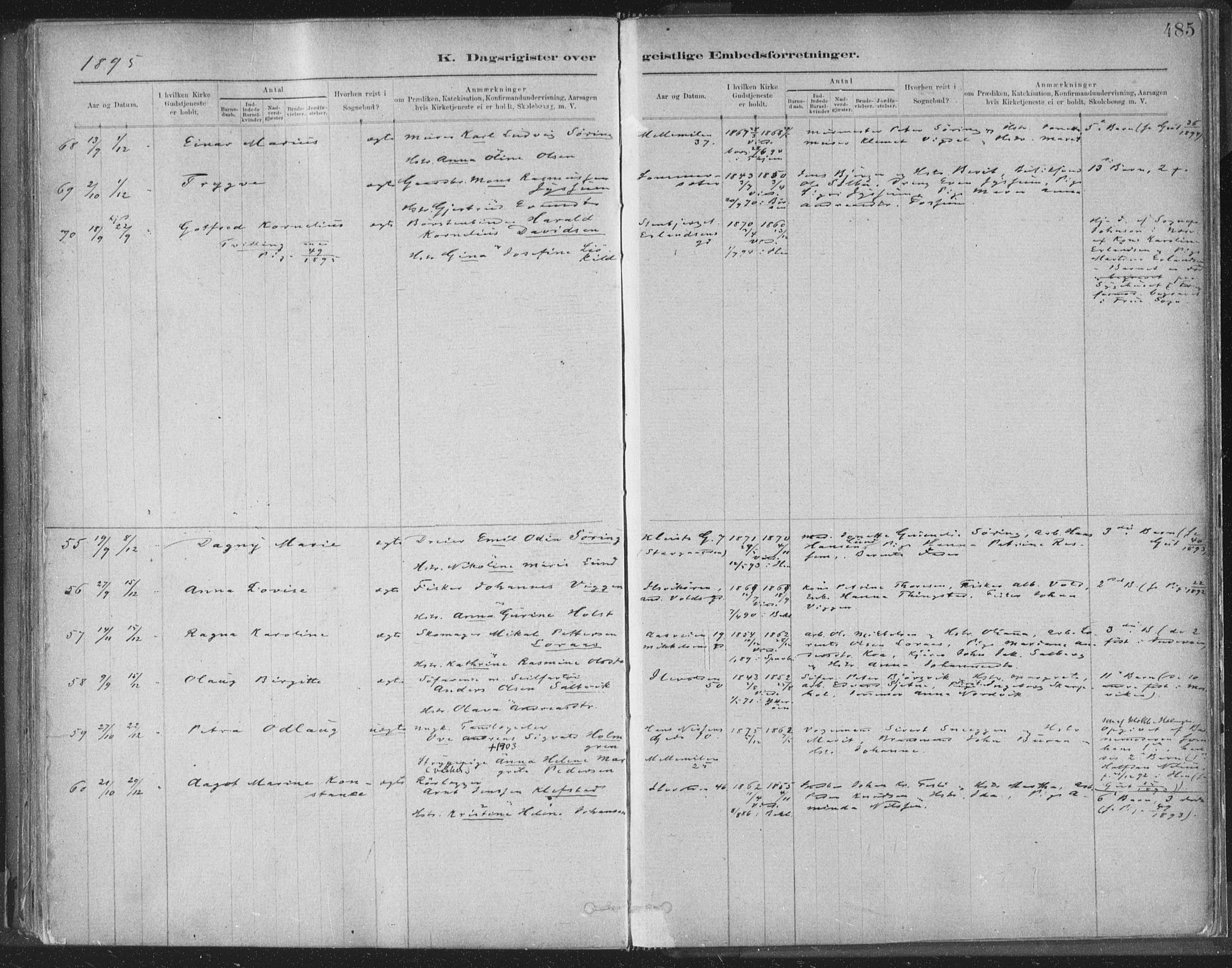 Ministerialprotokoller, klokkerbøker og fødselsregistre - Sør-Trøndelag, SAT/A-1456/603/L0163: Parish register (official) no. 603A02, 1879-1895, p. 485