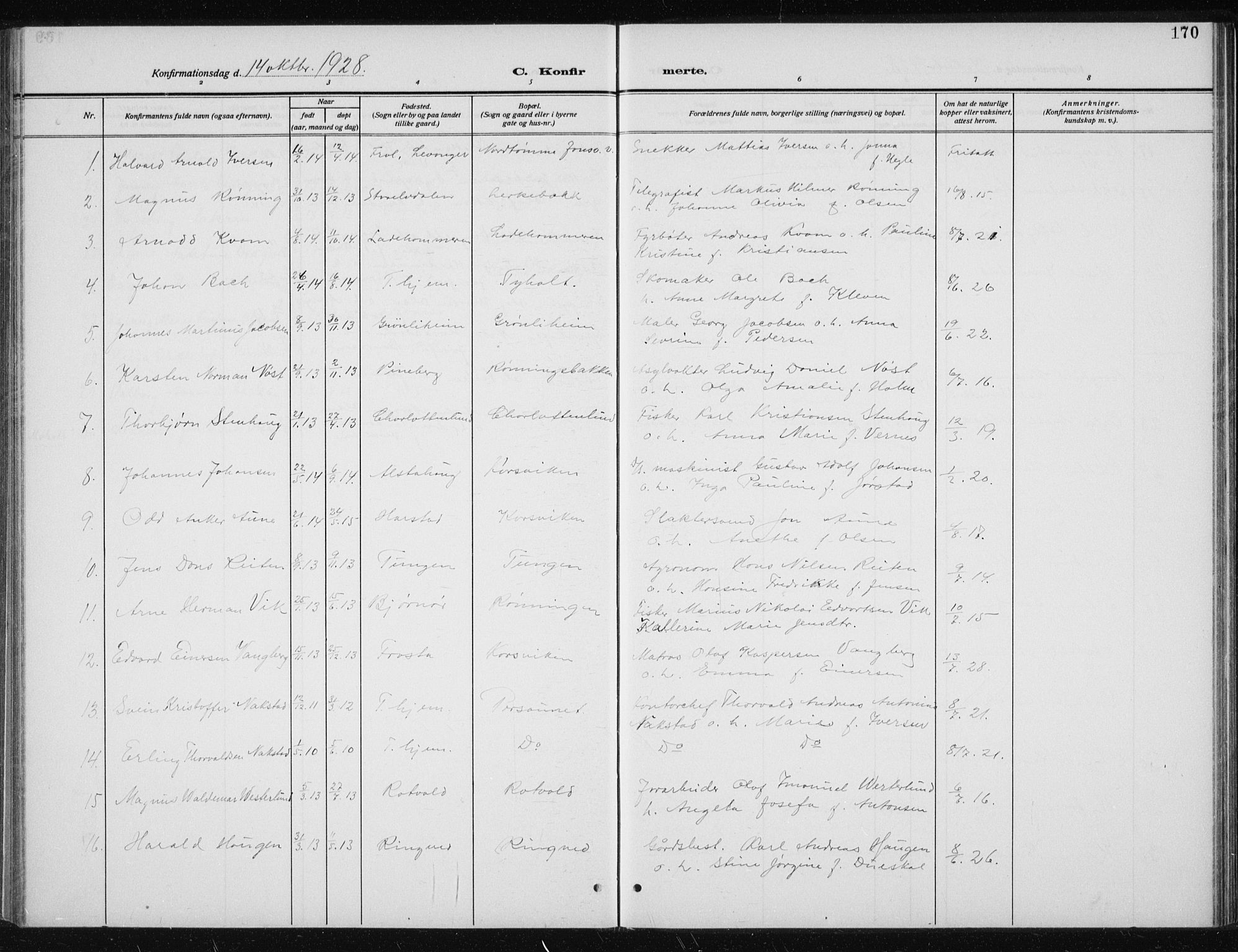 Ministerialprotokoller, klokkerbøker og fødselsregistre - Sør-Trøndelag, SAT/A-1456/606/L0314: Parish register (copy) no. 606C10, 1911-1937, p. 170