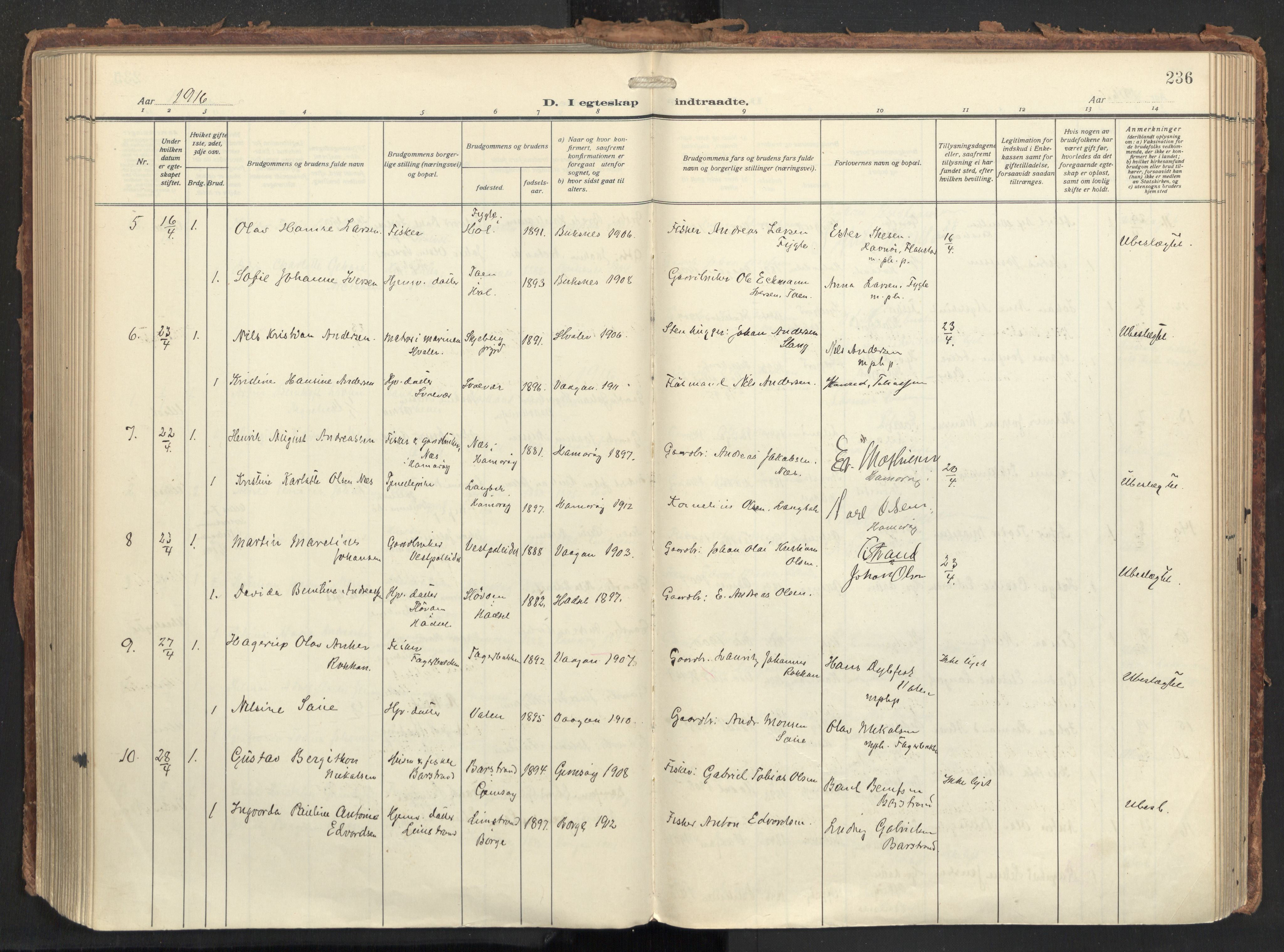 Ministerialprotokoller, klokkerbøker og fødselsregistre - Nordland, AV/SAT-A-1459/874/L1064: Parish register (official) no. 874A08, 1915-1926, p. 236