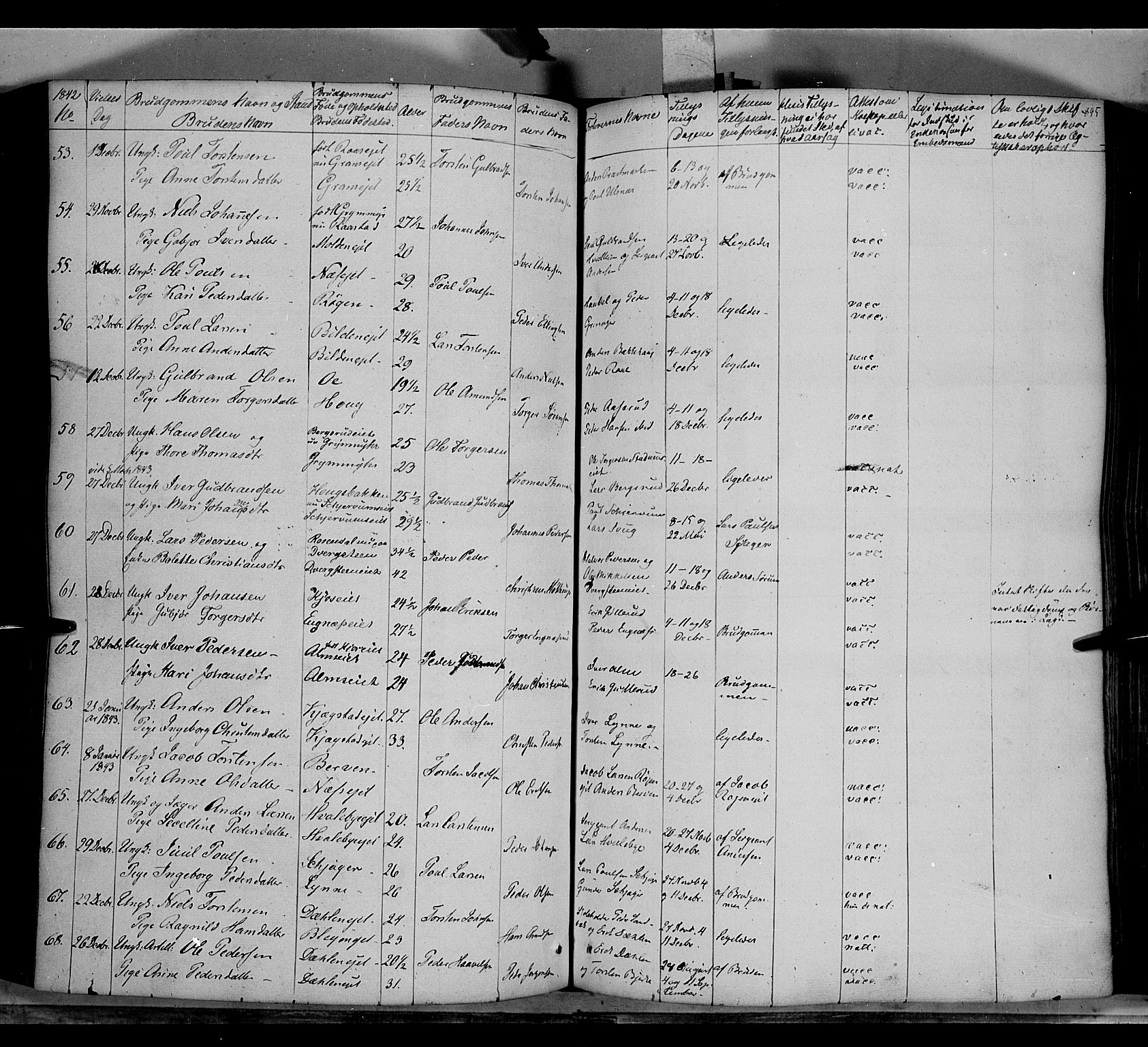 Gran prestekontor, SAH/PREST-112/H/Ha/Haa/L0011: Parish register (official) no. 11, 1842-1856, p. 844-845