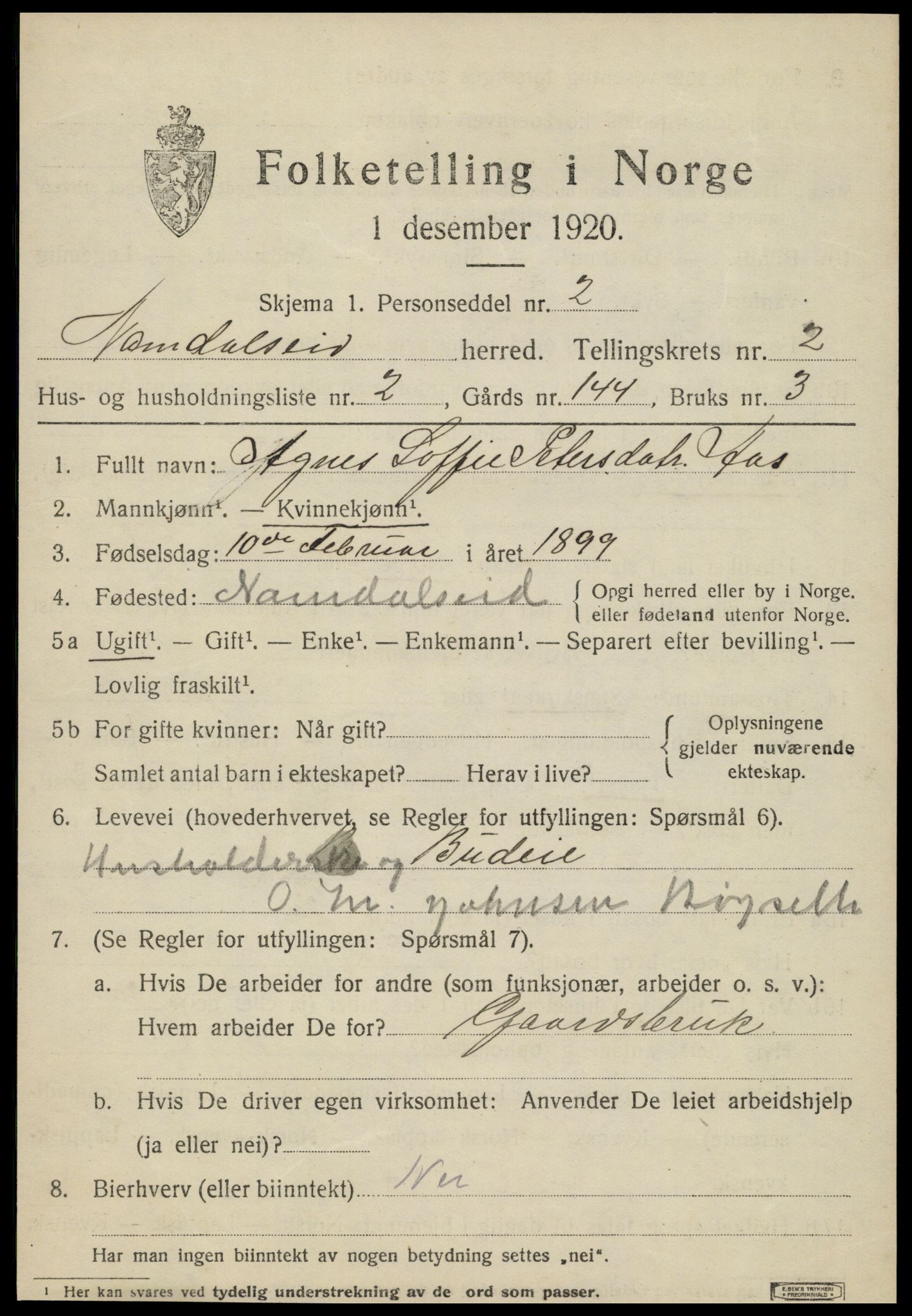 SAT, 1920 census for Namdalseid, 1920, p. 1356