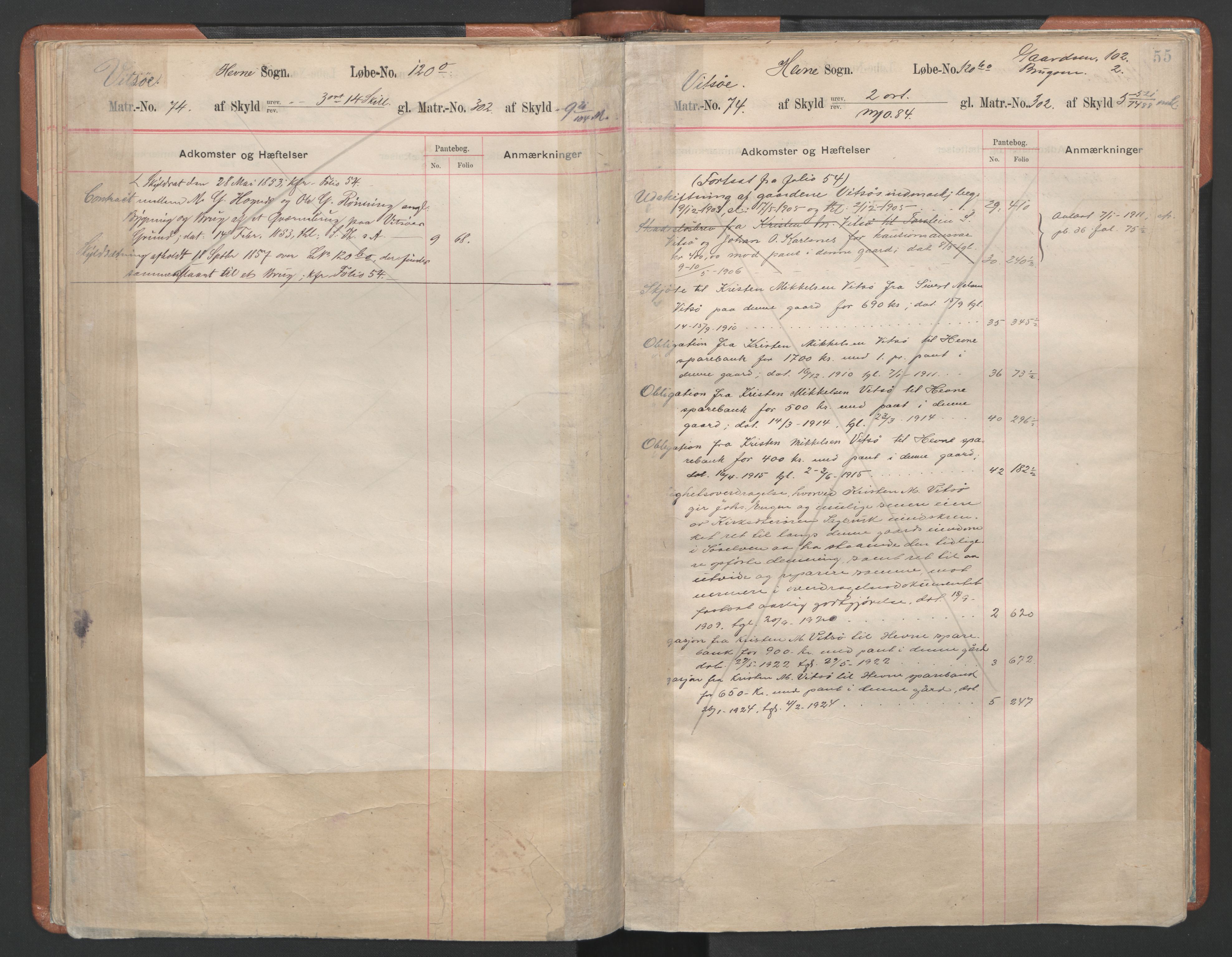 Hitra sorenskriveri, AV/SAT-A-0018/2/2A/L0020: Mortgage register no. 20, p. 55