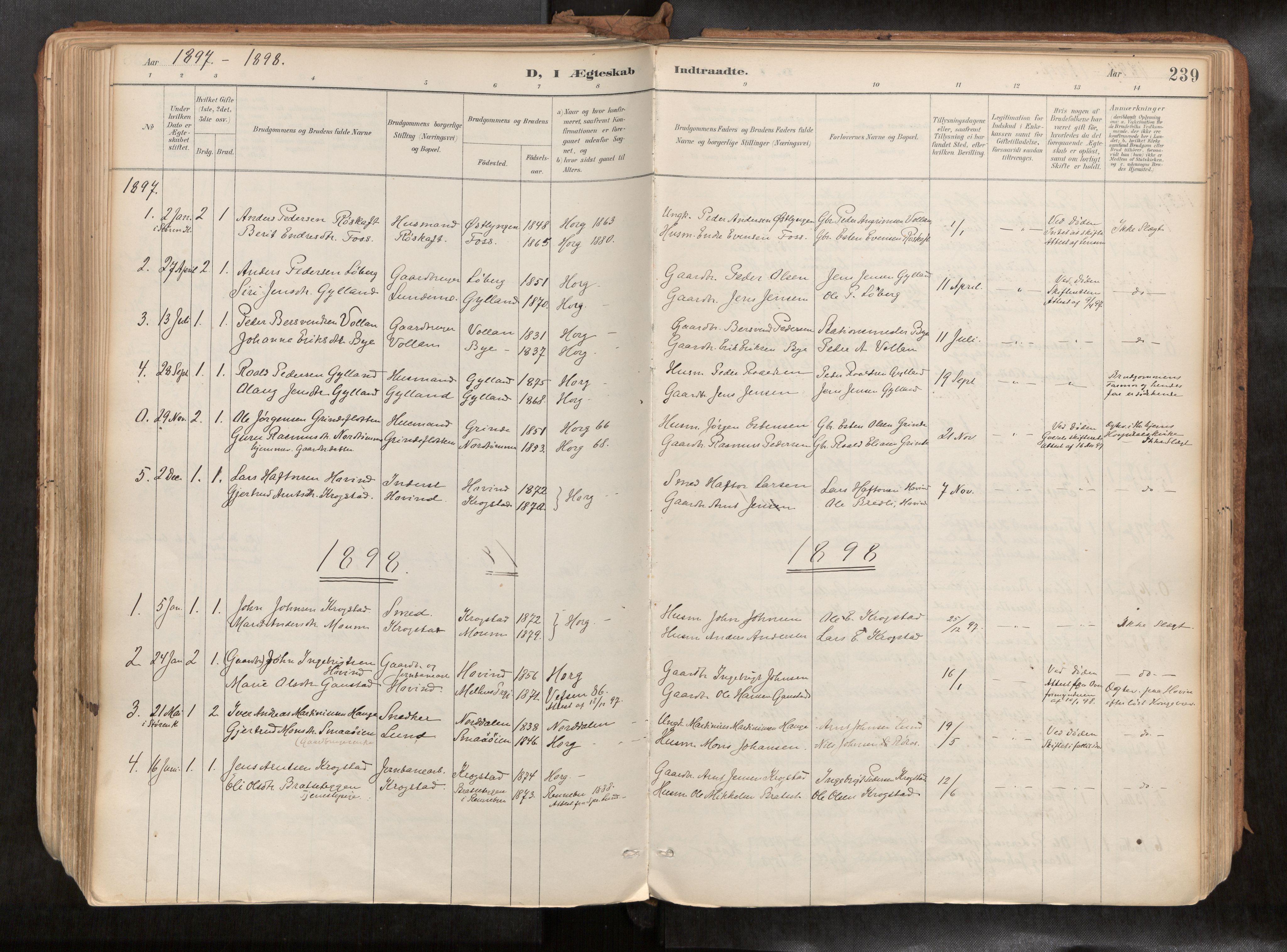 Ministerialprotokoller, klokkerbøker og fødselsregistre - Sør-Trøndelag, SAT/A-1456/692/L1105b: Parish register (official) no. 692A06, 1891-1934, p. 239