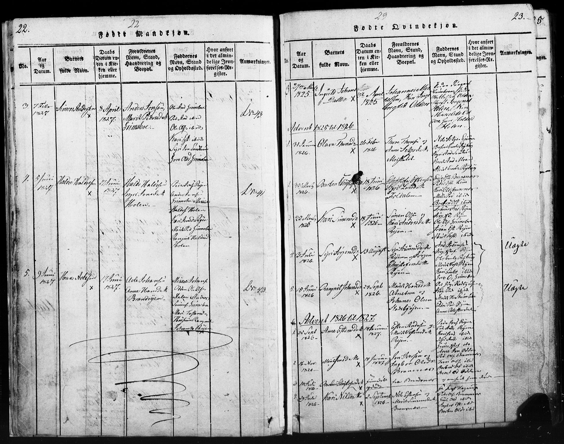 Tynset prestekontor, SAH/PREST-058/H/Ha/Hab/L0003: Parish register (copy) no. 3, 1814-1862, p. 22-23