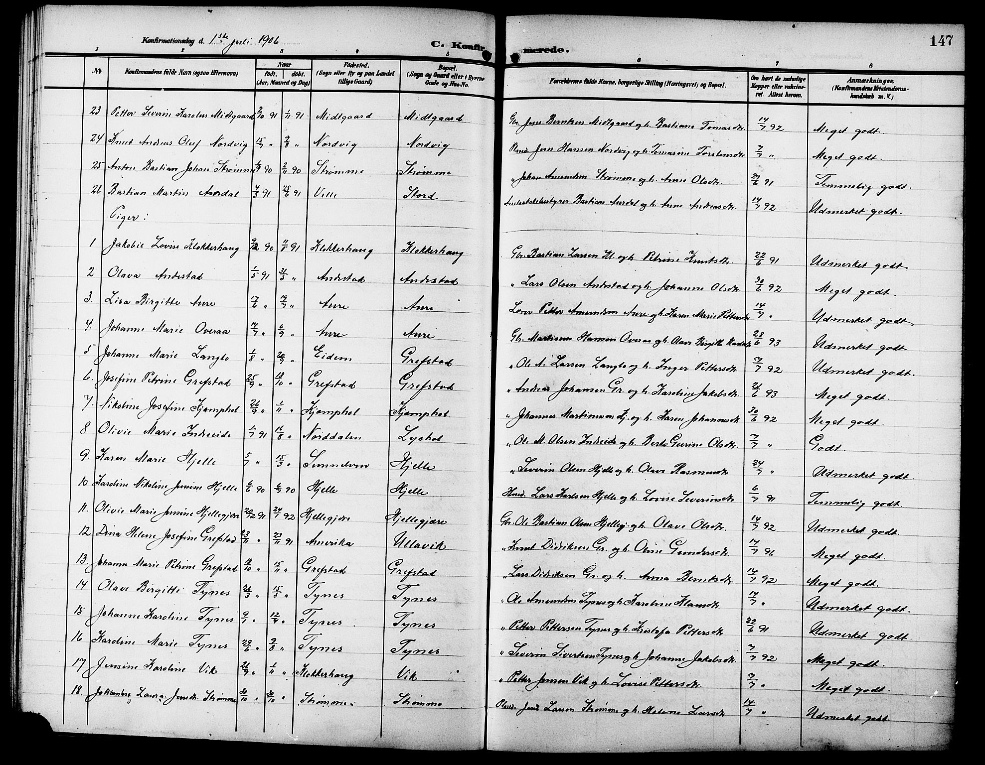 Ministerialprotokoller, klokkerbøker og fødselsregistre - Møre og Romsdal, SAT/A-1454/523/L0341: Parish register (copy) no. 523C04, 1903-1916, p. 147