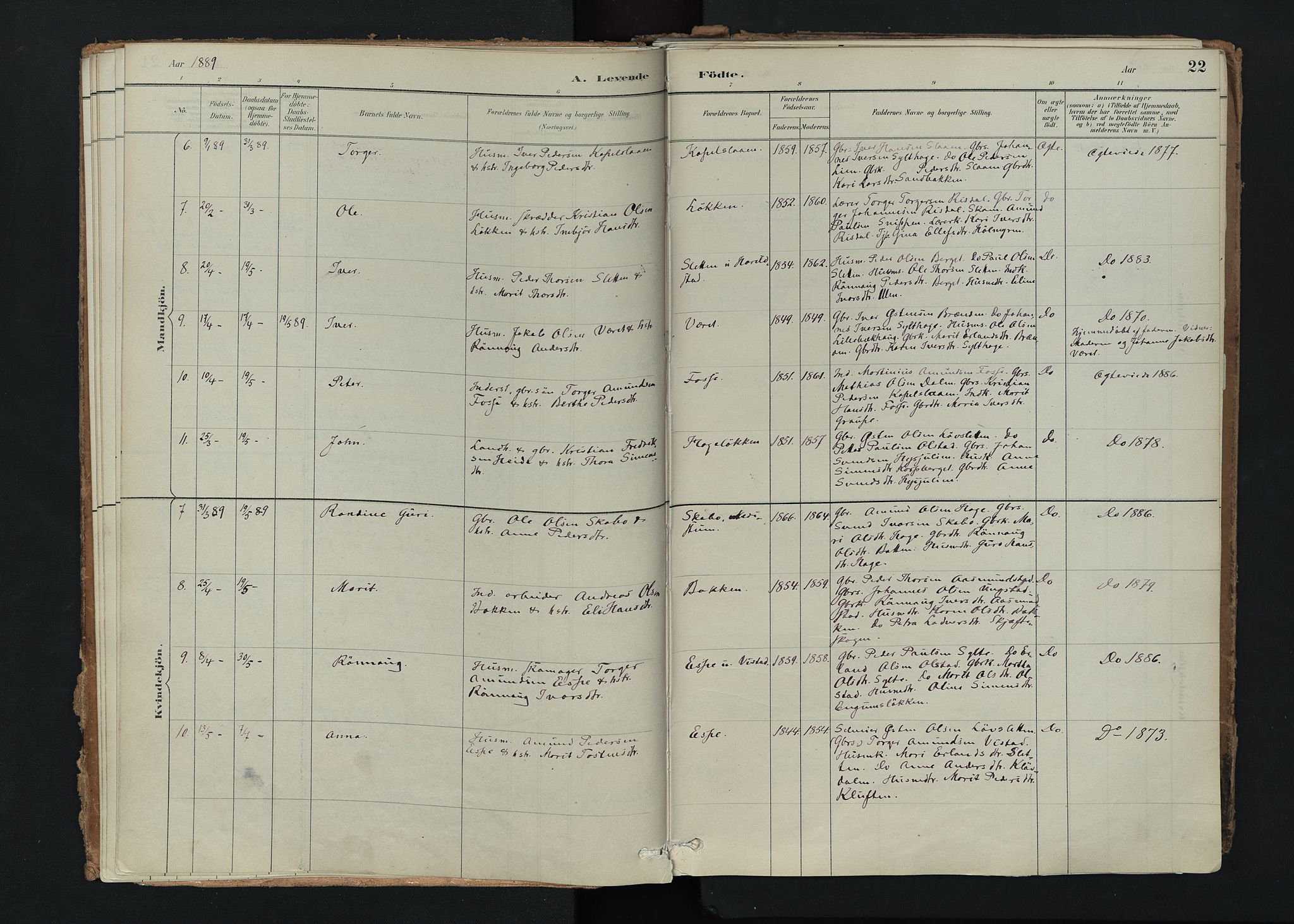 Nord-Fron prestekontor, SAH/PREST-080/H/Ha/Haa/L0005: Parish register (official) no. 5, 1884-1914, p. 22