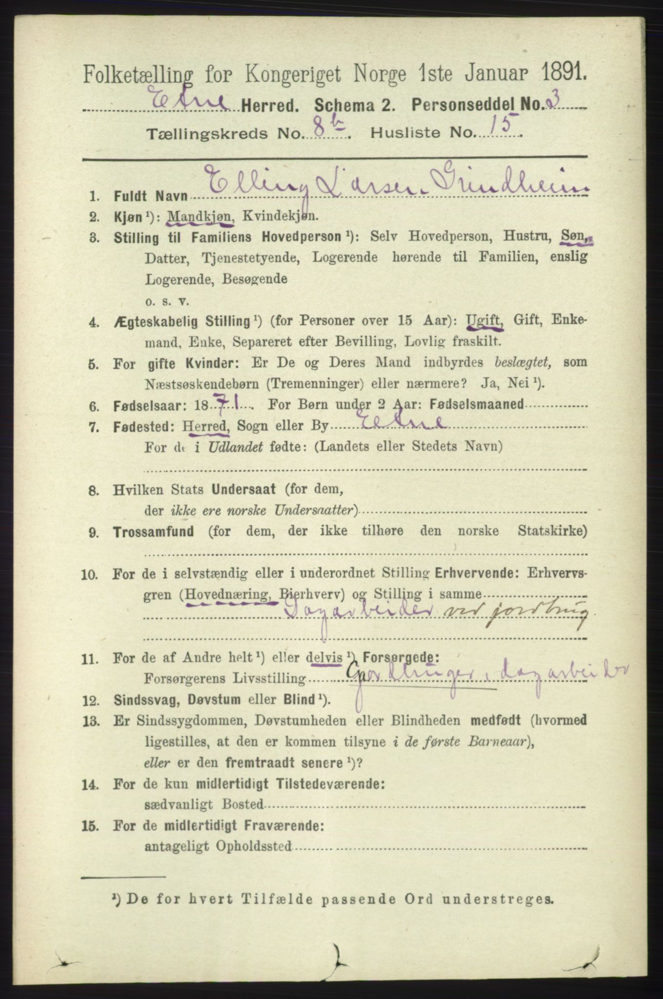 RA, 1891 census for 1211 Etne, 1891, p. 1680