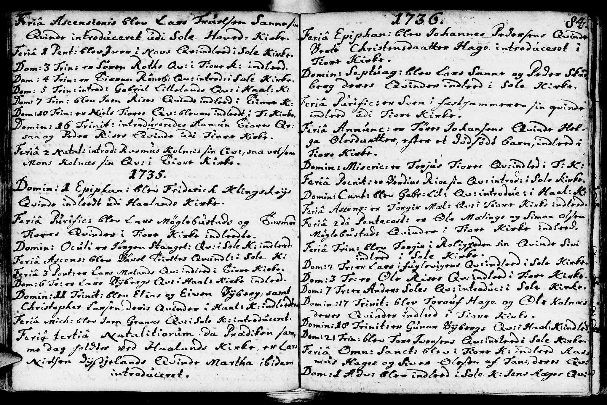Håland sokneprestkontor, SAST/A-101802/001/30BA/L0002: Parish register (official) no. A 2, 1722-1794, p. 84