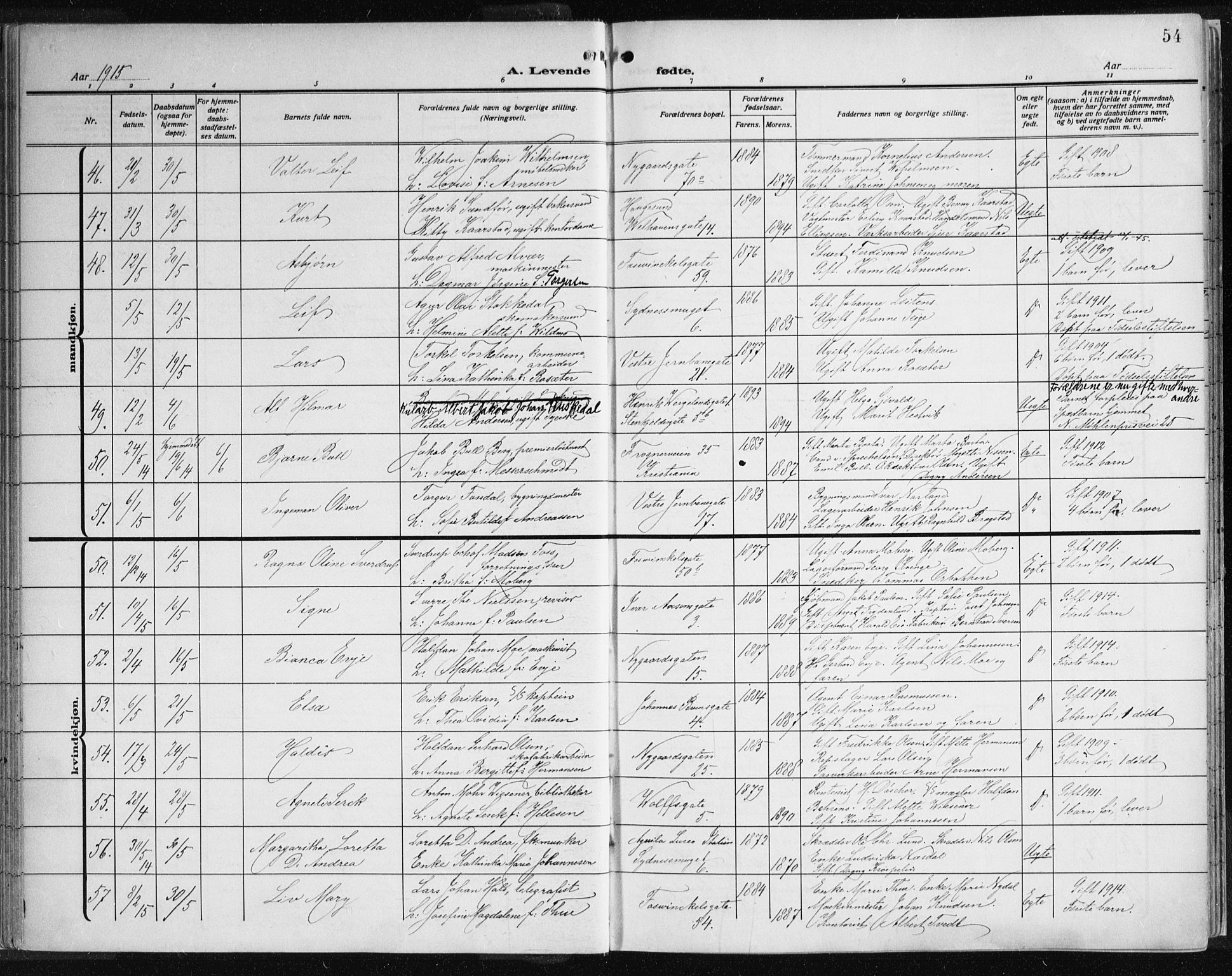 Johanneskirken sokneprestembete, AV/SAB-A-76001/H/Haa: Parish register (official) no. A 3, 1913-1934, p. 54