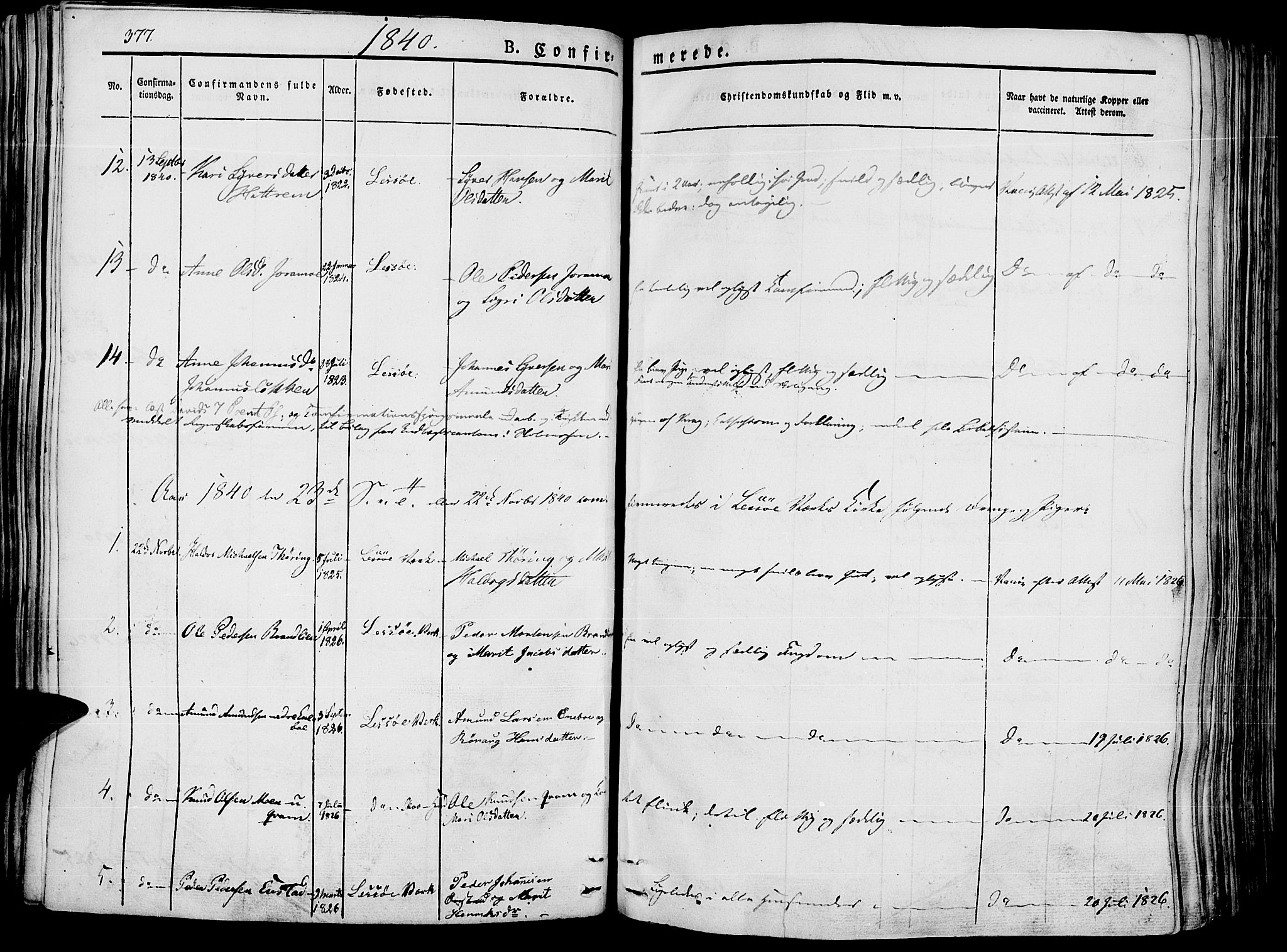 Lesja prestekontor, SAH/PREST-068/H/Ha/Haa/L0005: Parish register (official) no. 5, 1830-1842, p. 377