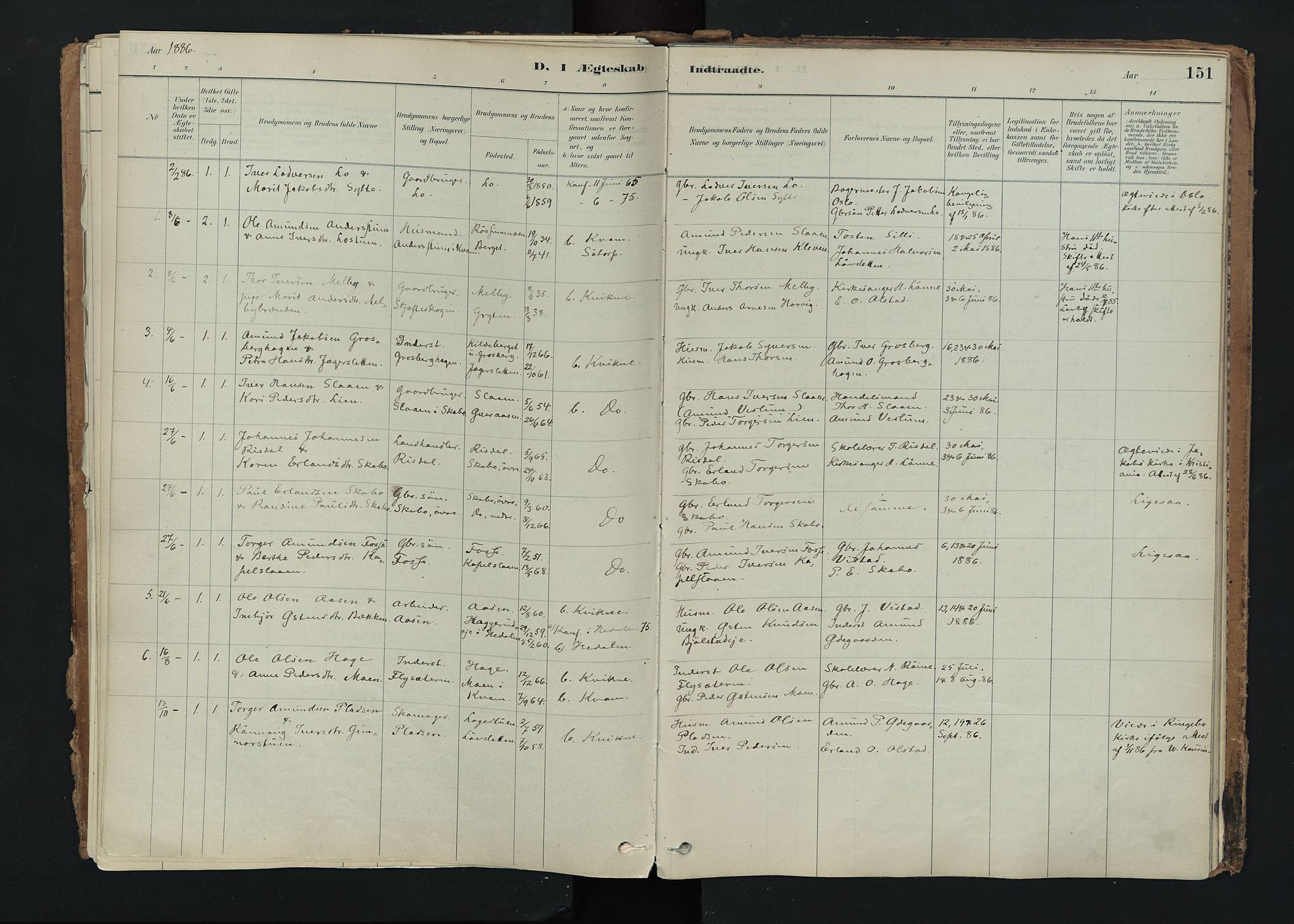 Nord-Fron prestekontor, SAH/PREST-080/H/Ha/Haa/L0005: Parish register (official) no. 5, 1884-1914, p. 151