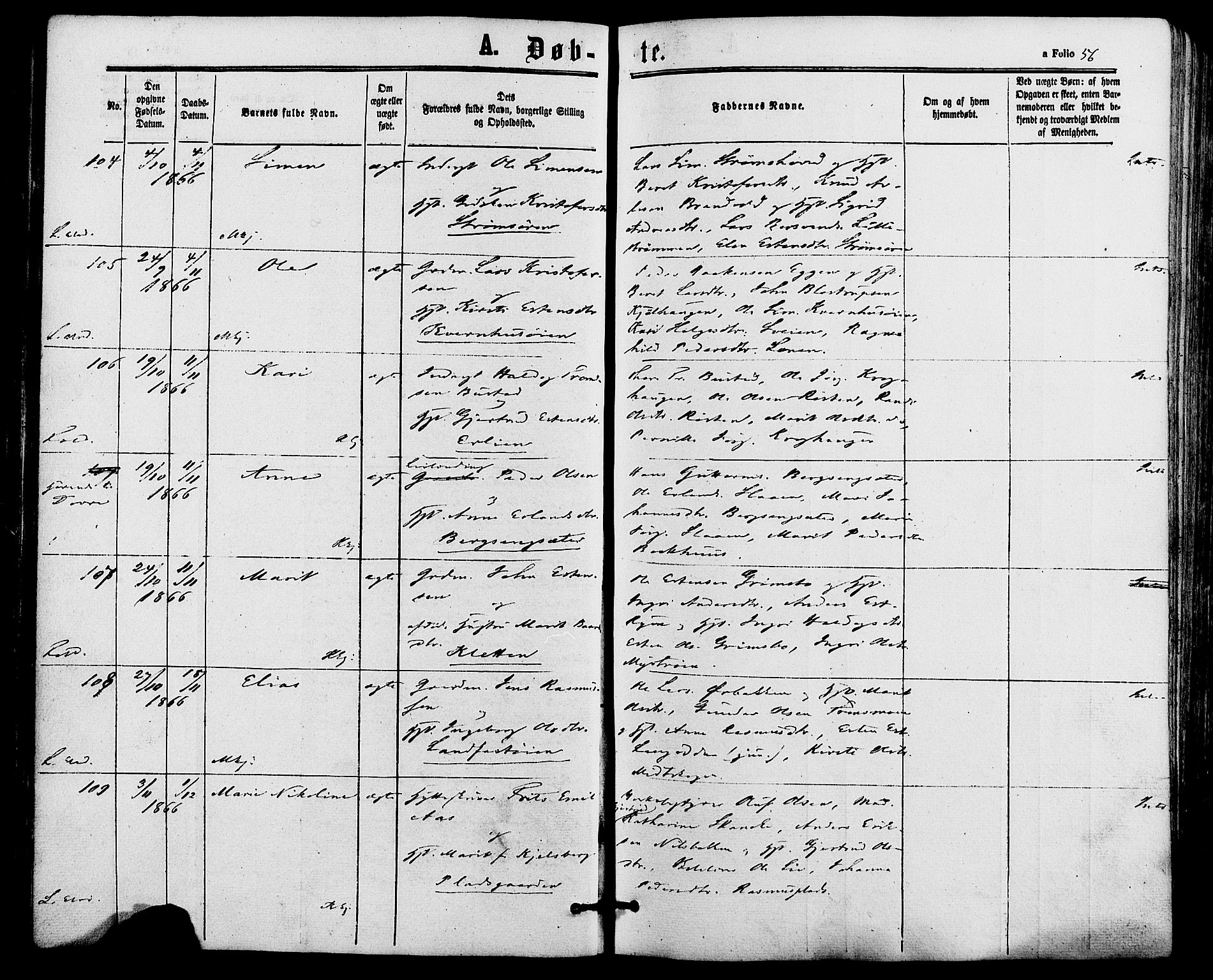 Alvdal prestekontor, AV/SAH-PREST-060/H/Ha/Haa/L0001: Parish register (official) no. 1, 1863-1882, p. 56