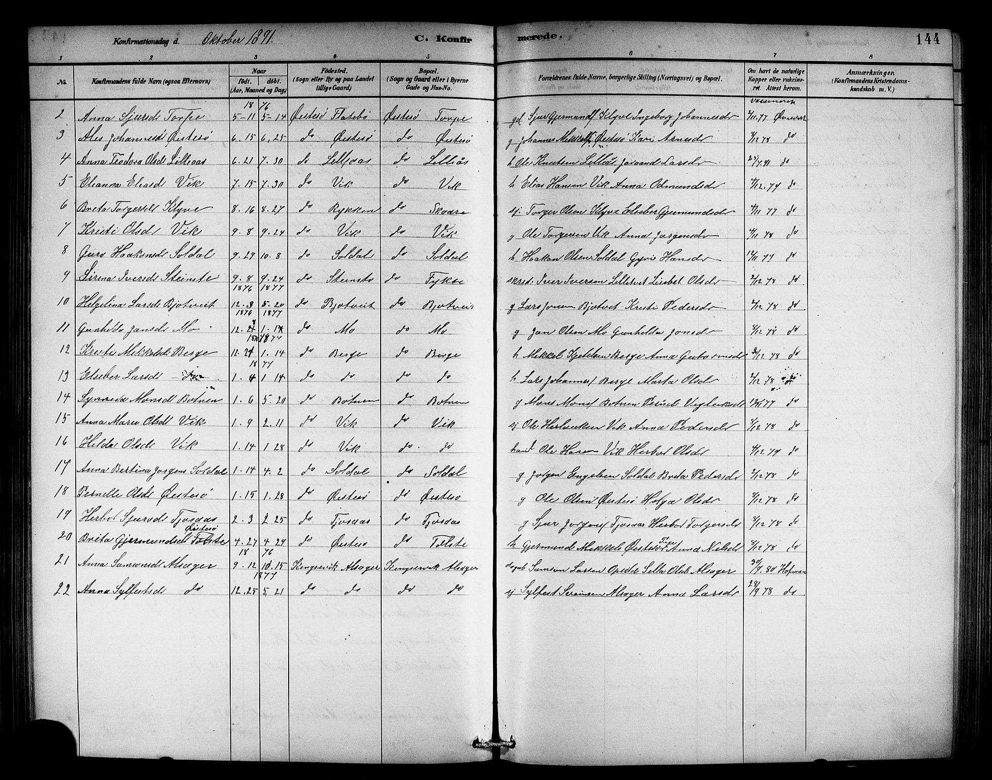 Kvam sokneprestembete, SAB/A-76201/H/Hab: Parish register (copy) no. C 3, 1881-1905, p. 144