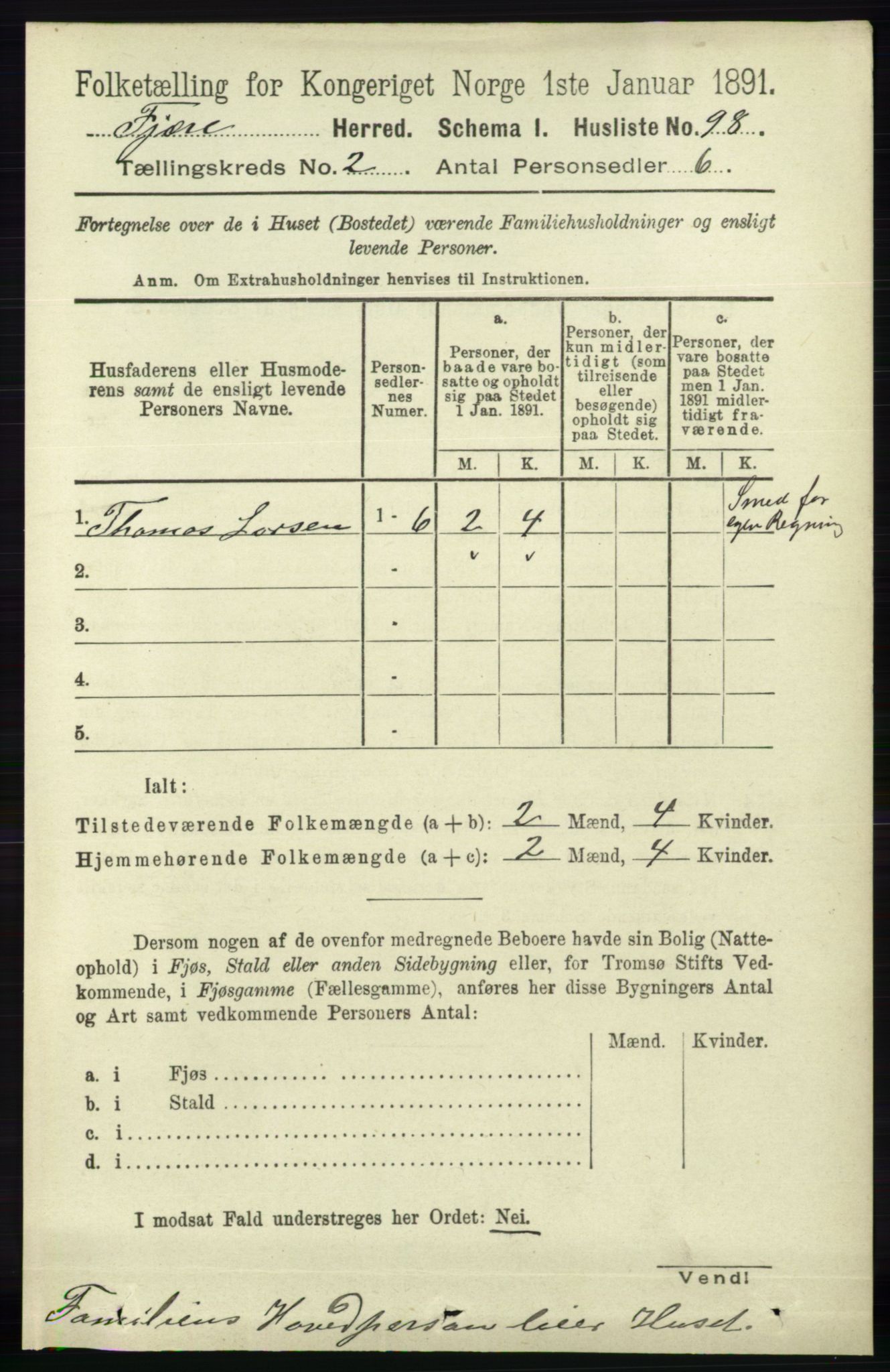 RA, 1891 census for 0923 Fjære, 1891, p. 733