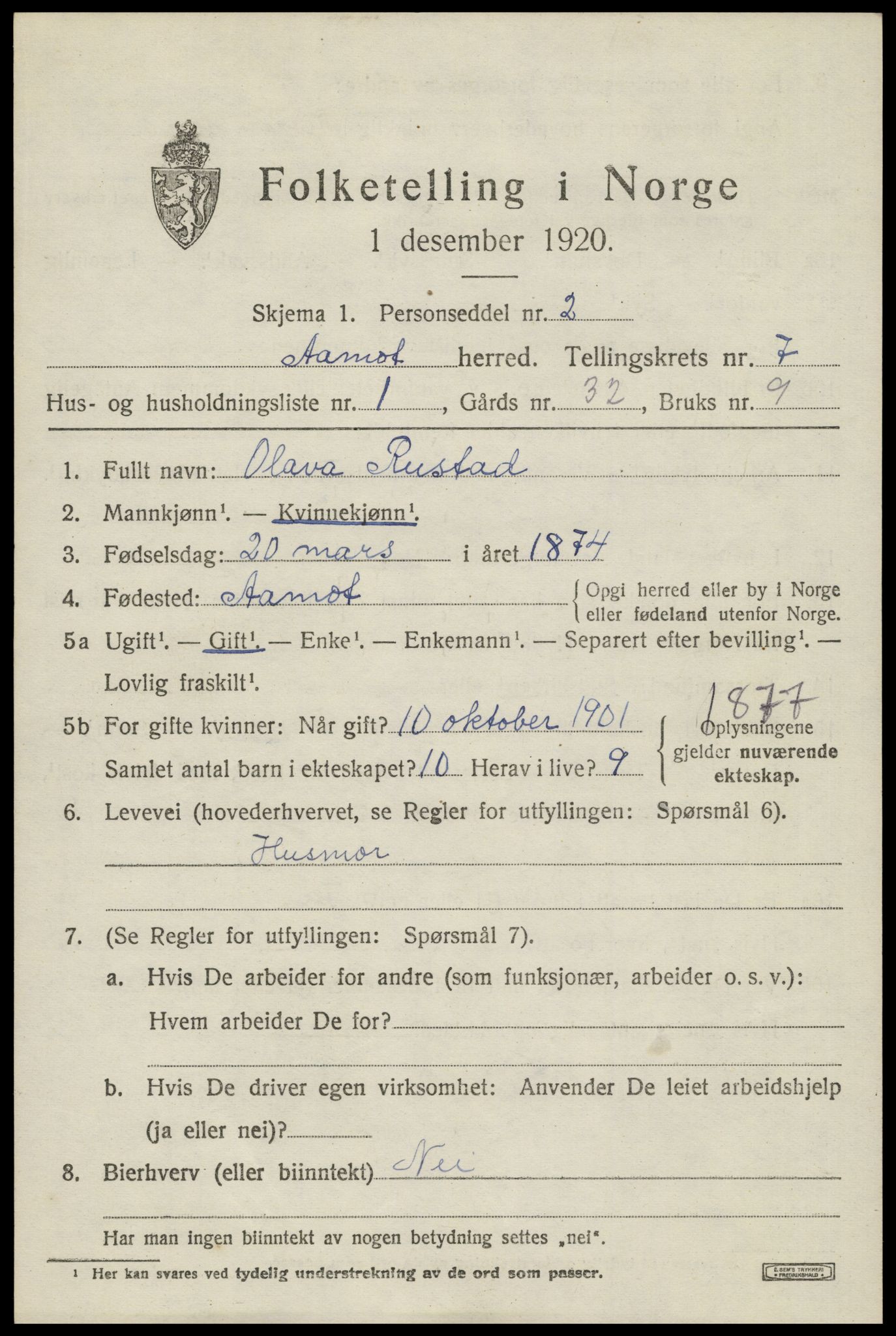 SAH, 1920 census for Åmot, 1920, p. 7655