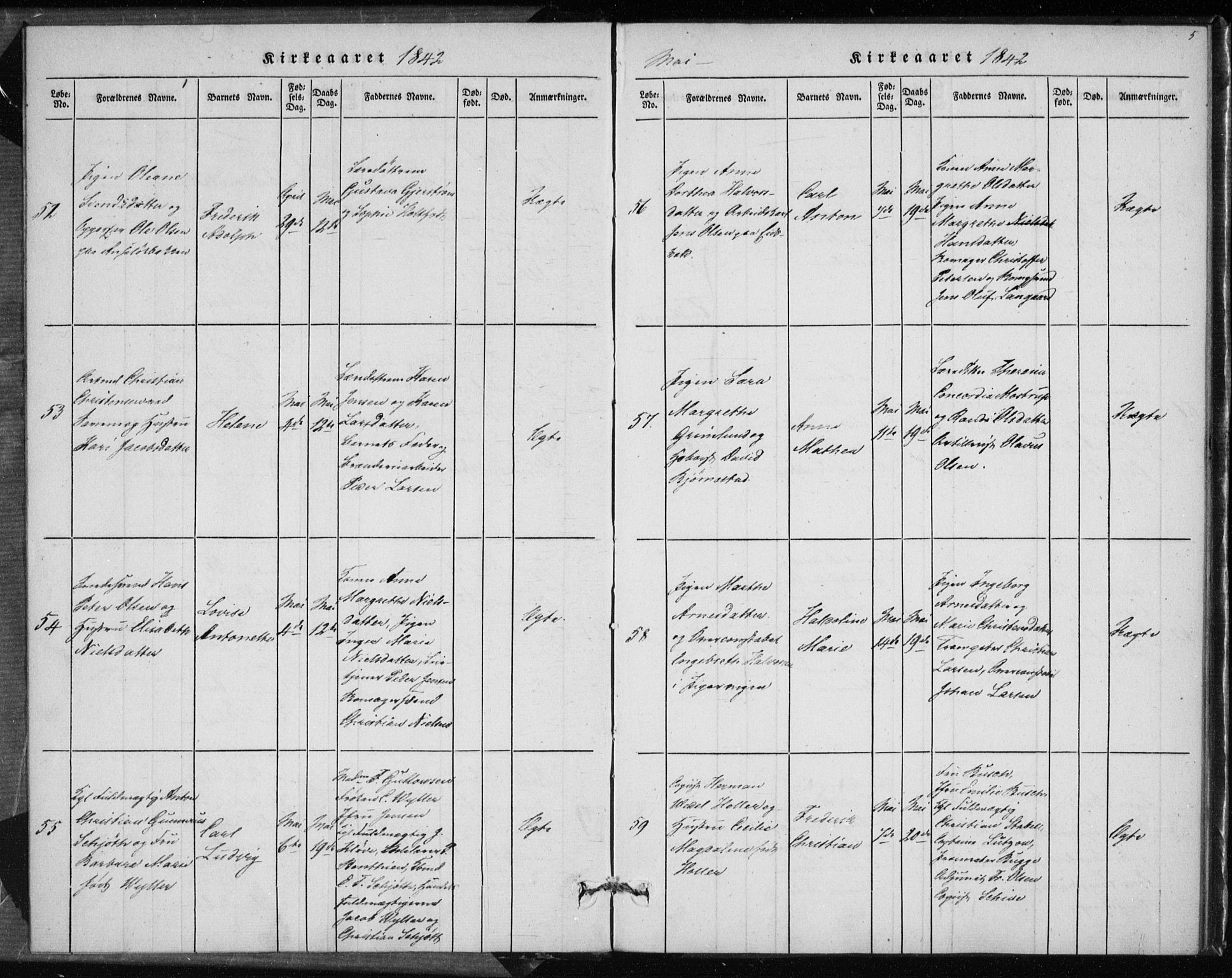 Rikshospitalet prestekontor Kirkebøker, AV/SAO-A-10309b/K/L0001/0002: Baptism register no. 1.2, 1842-1847, p. 5