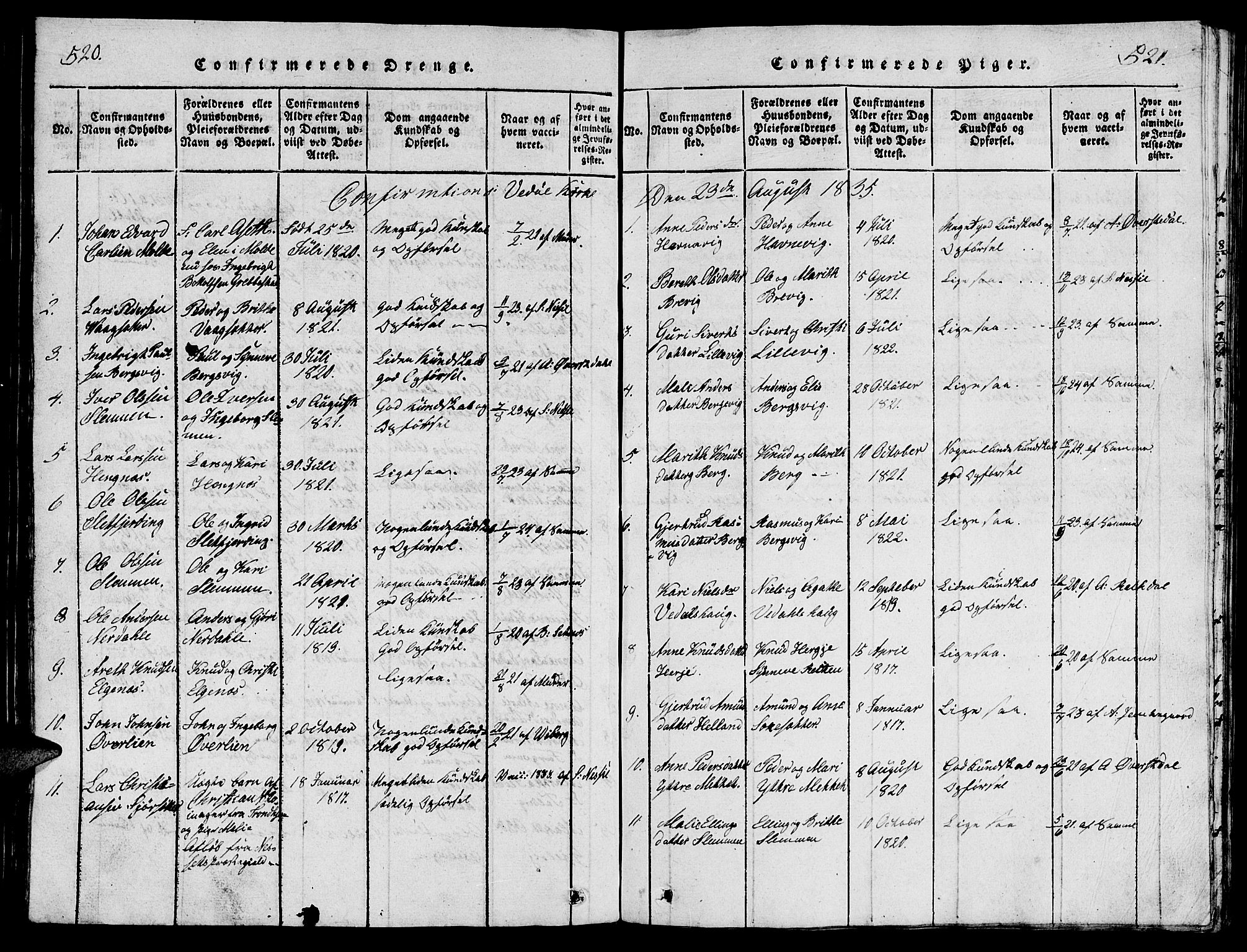 Ministerialprotokoller, klokkerbøker og fødselsregistre - Møre og Romsdal, SAT/A-1454/547/L0610: Parish register (copy) no. 547C01, 1818-1839, p. 520-521