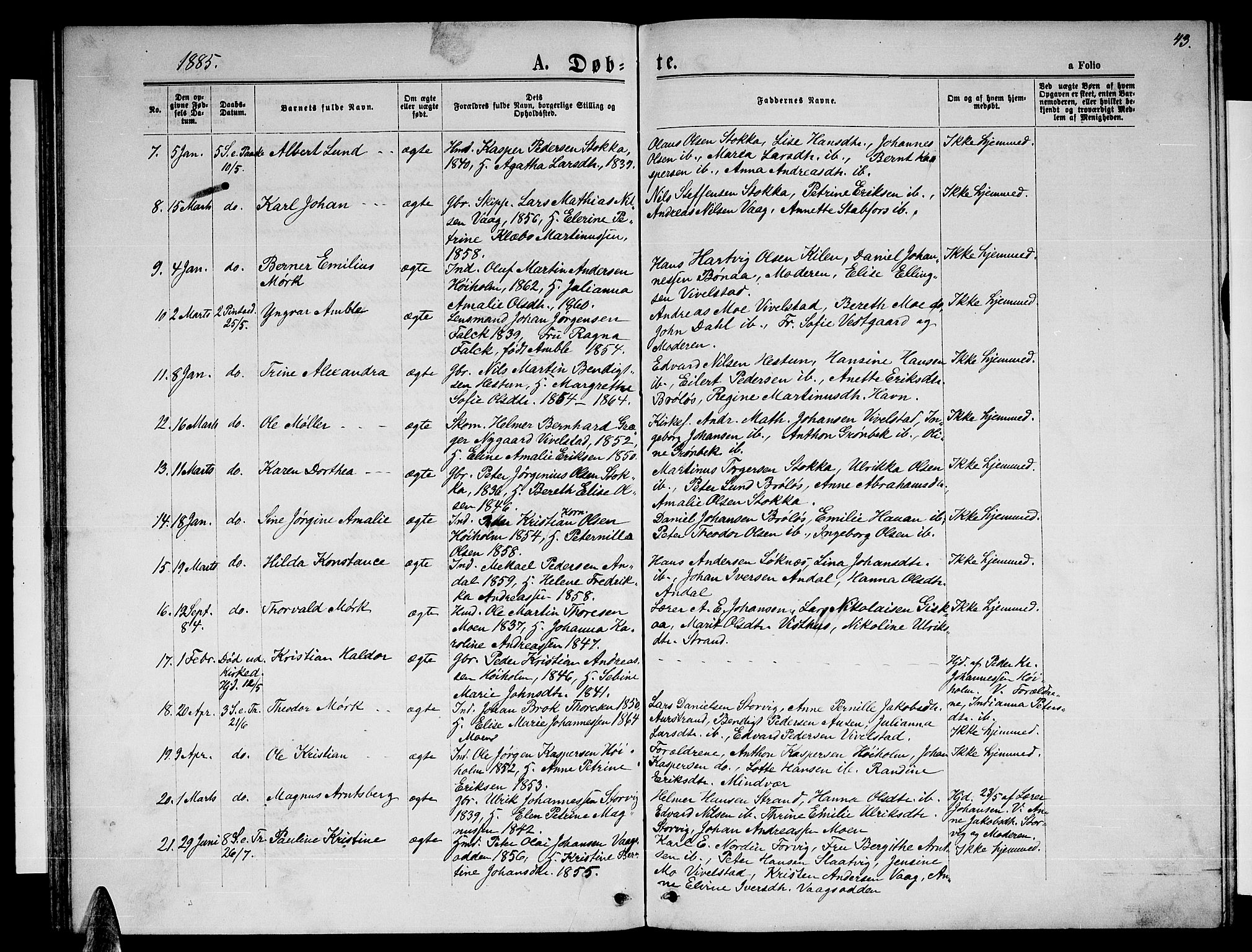 Ministerialprotokoller, klokkerbøker og fødselsregistre - Nordland, SAT/A-1459/819/L0276: Parish register (copy) no. 819C02, 1869-1887, p. 43
